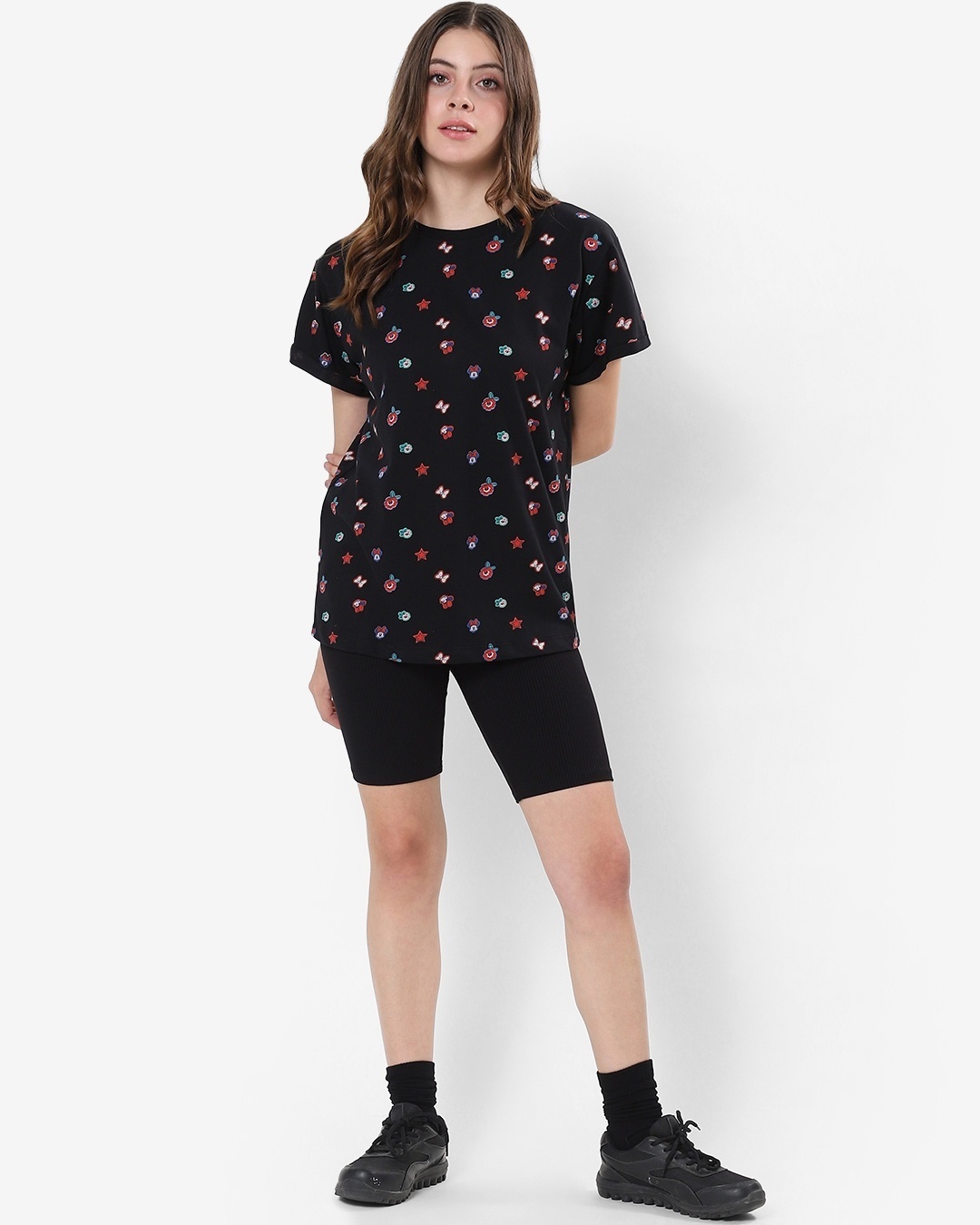 Shop Women's Black All Over Printed Boyfriend T-shirt-Full