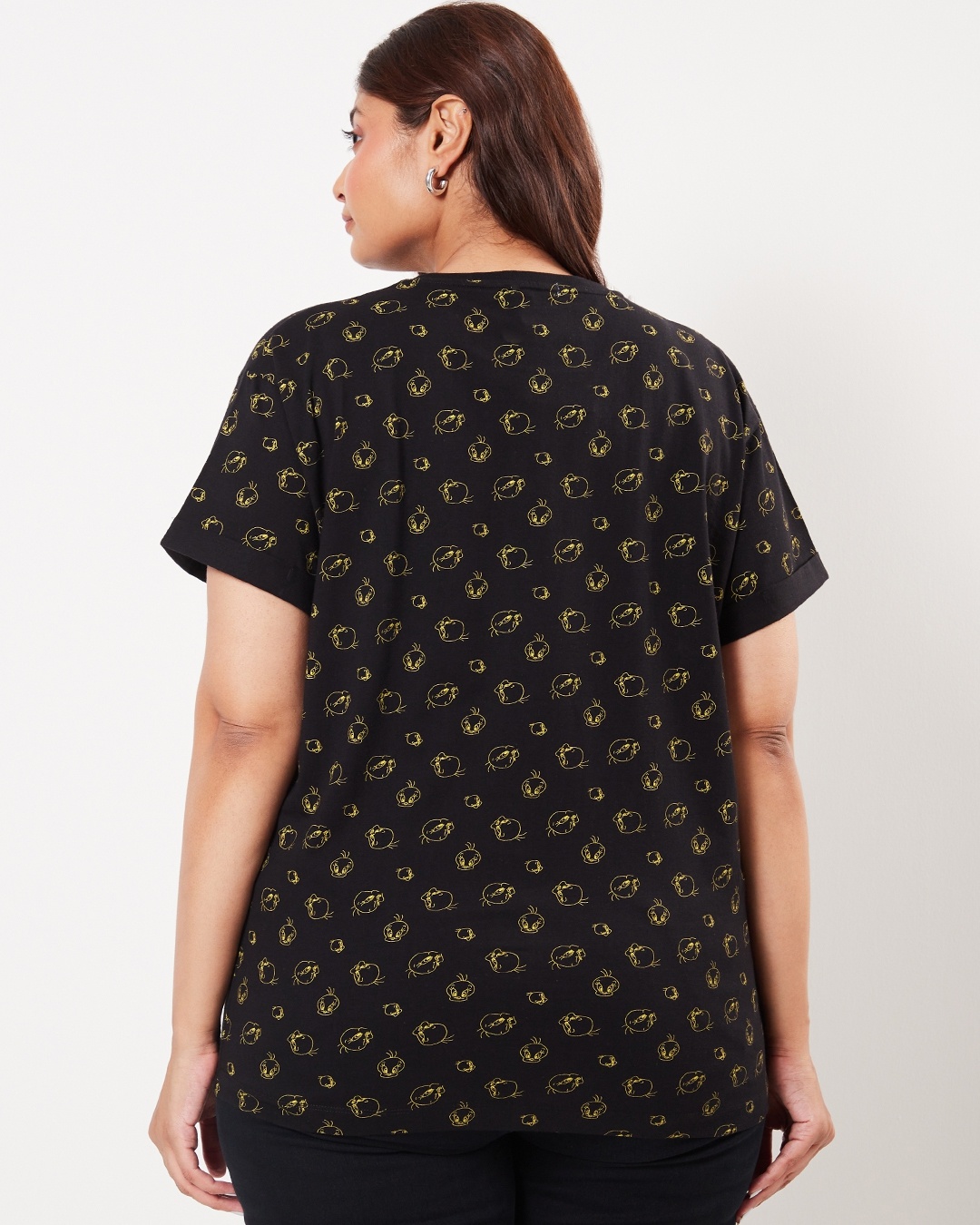 Buy Women's Black All Over Printed Plus Size Boyfriend Tshirt for