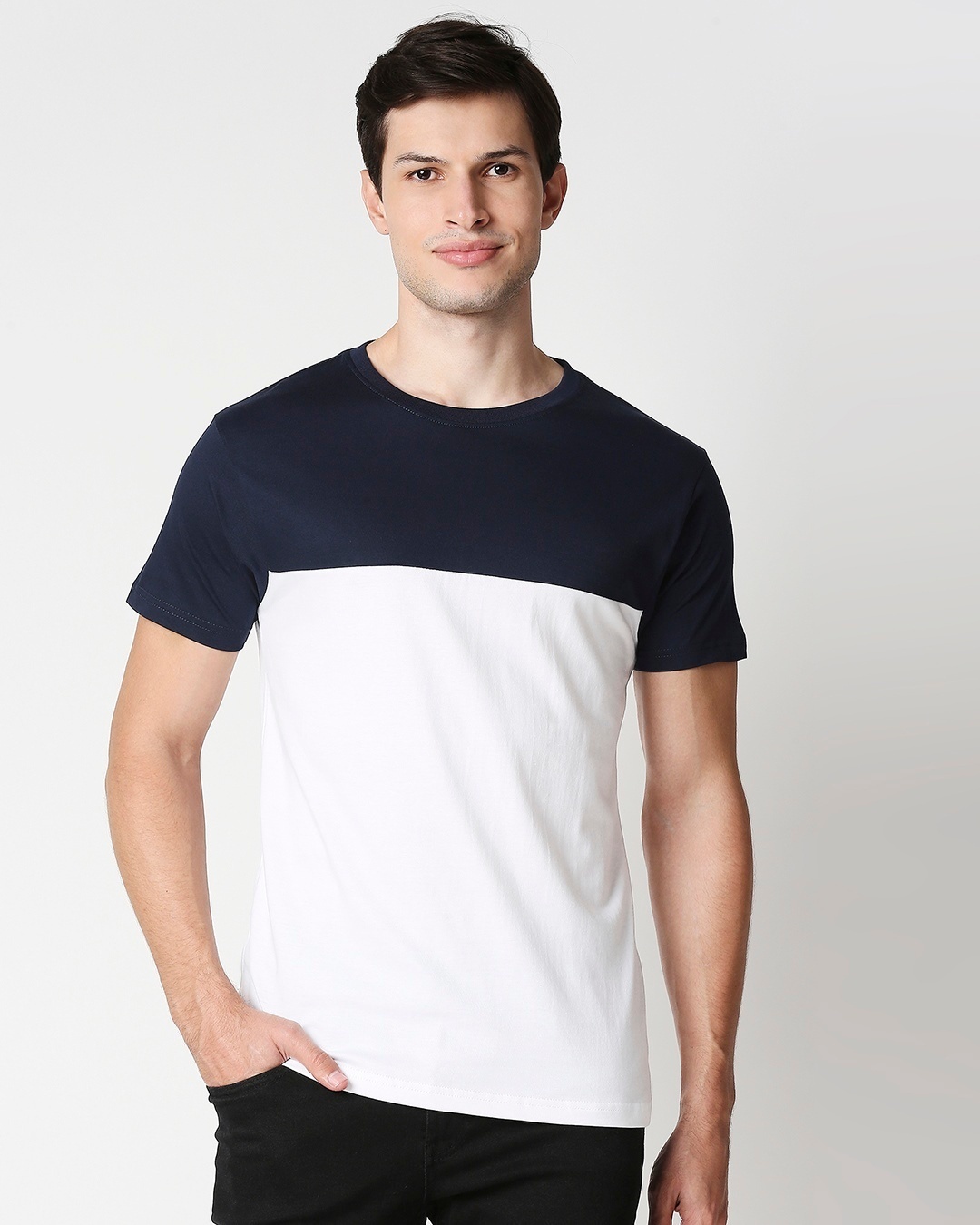 Buy Blue Half Sleeves Two Panel T-Shirt Online at Bewakoof