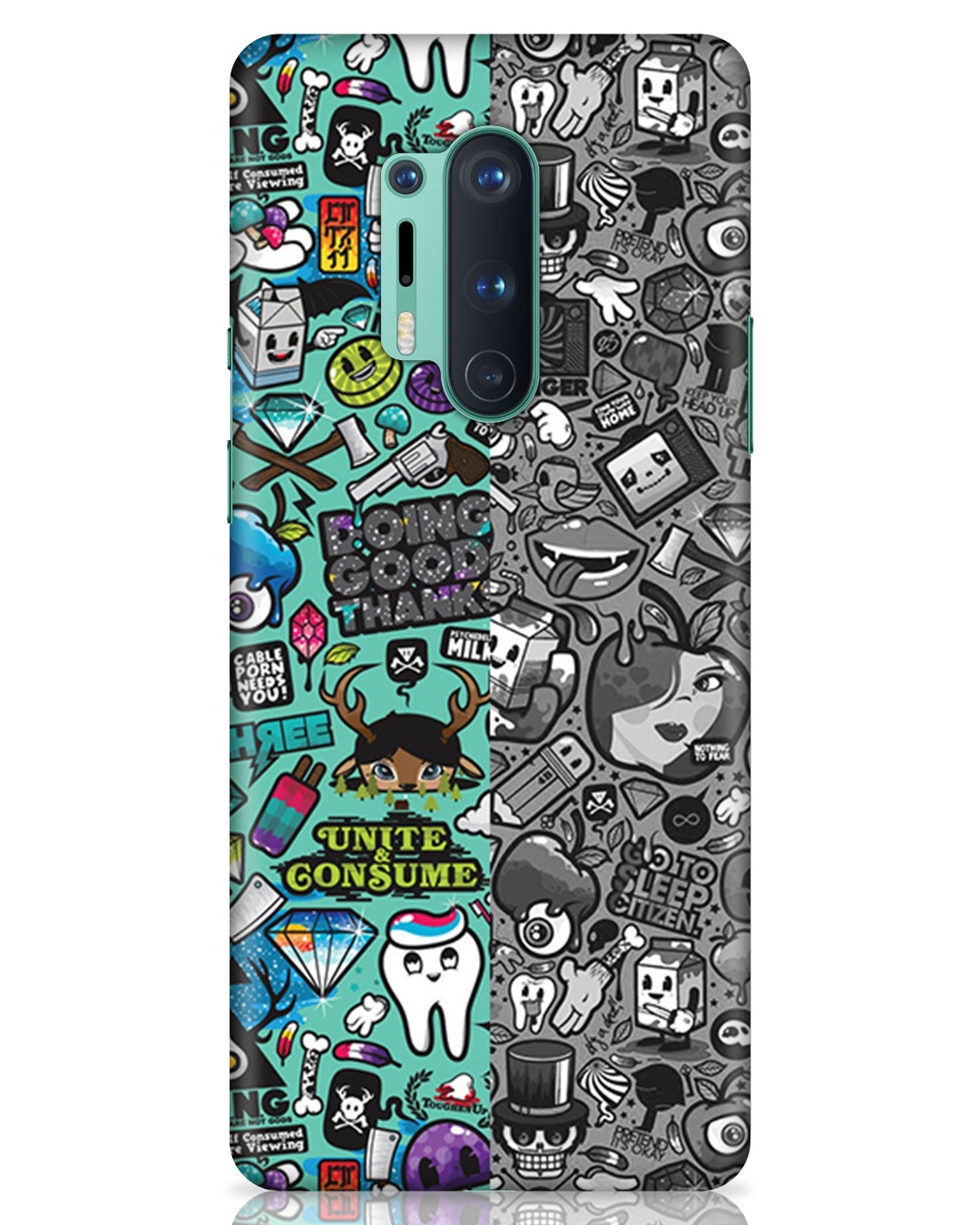 Shop Blue Multi Abstract Printed Designer Hard Cover For OnePlus 8 Pro (Impact Resistant, Matte Finish)-Front