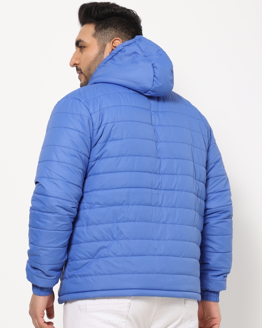 Shop Blue Plus Size Color Block Puffer Jacket-Design