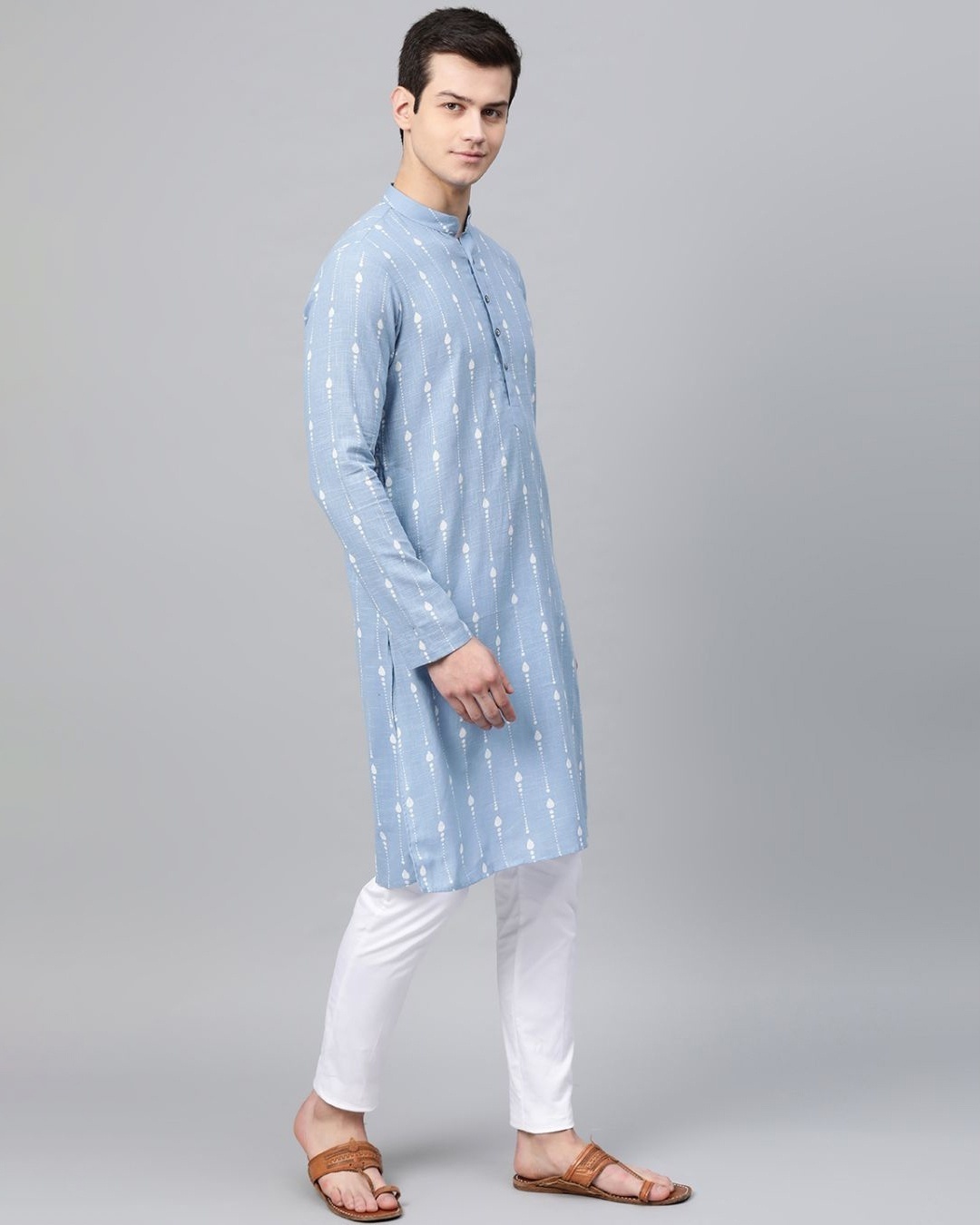 Shop Blue Printed Straight KurtaWith pyjama-Full