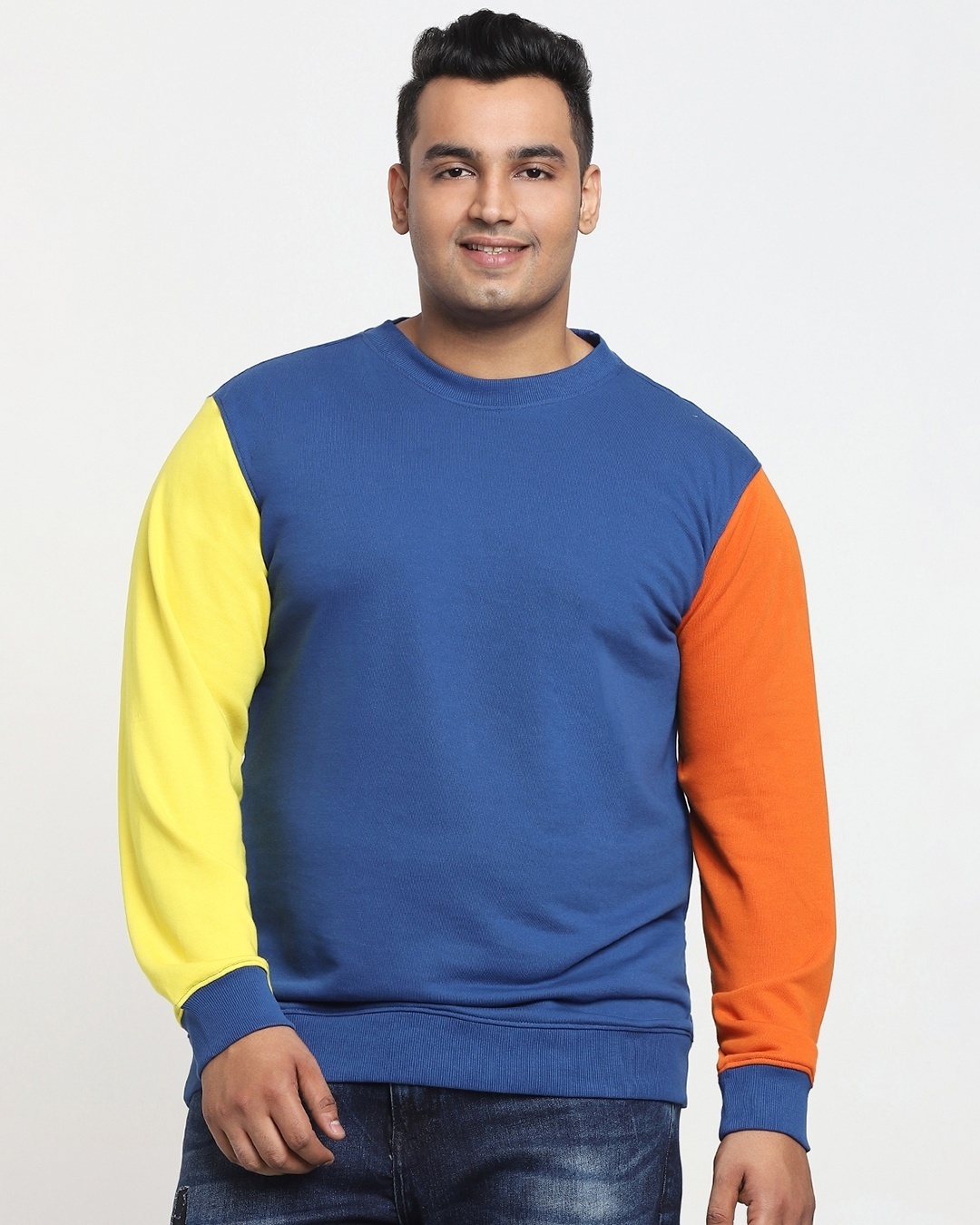 Shop Blue Quartz Contrast Sleeve Plus Size Sweatshirts-Front
