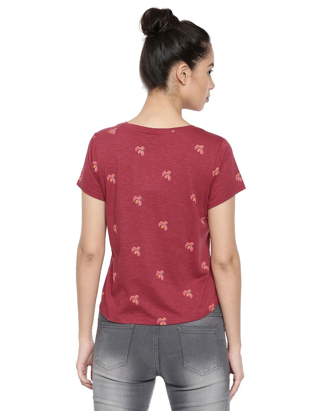 Shop Boatneck Regular Red Floral Print T-shirt for women's-Full