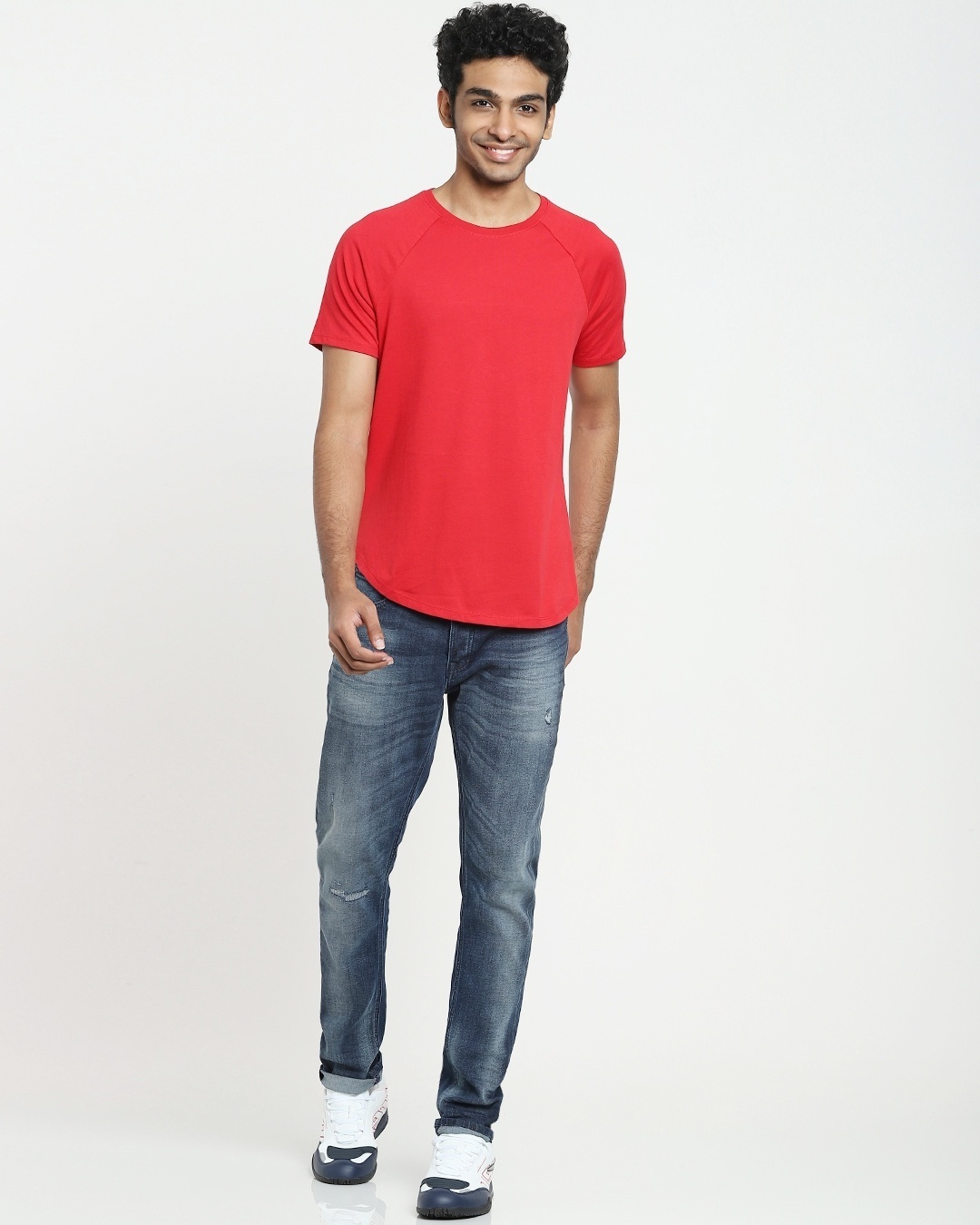 Shop Bold Red Apple Cut Raglan Half Sleeve T-Shirt-Full