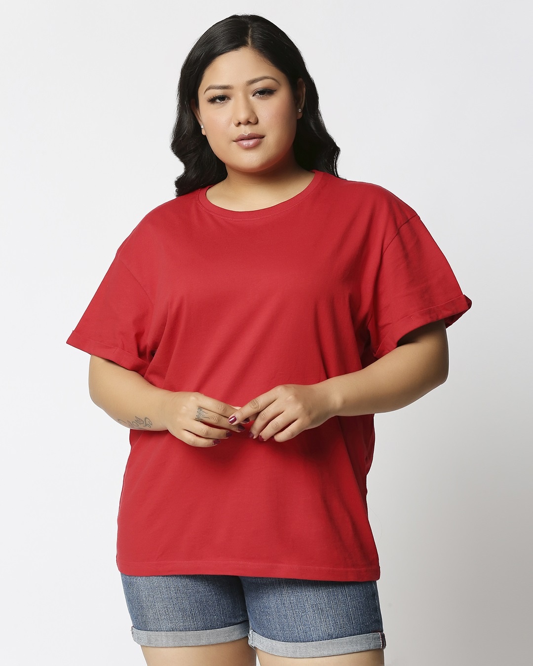Shop Bold Red Boyfriend Plus Size Boyfriend T-Shirt-Back