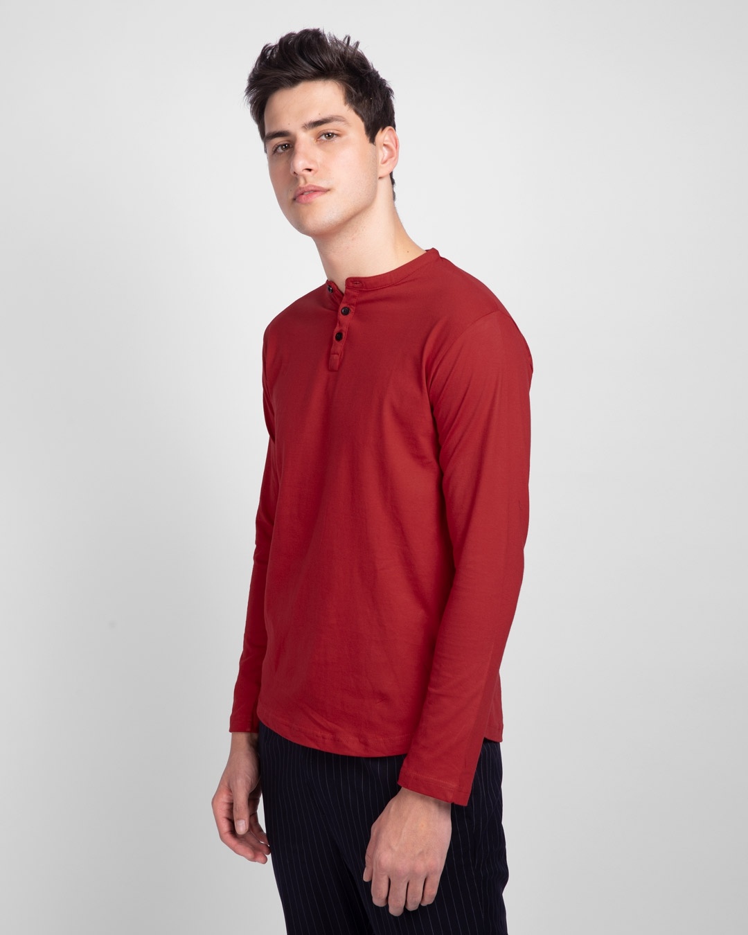 Shop Bold Red Full Sleeve Henley T-Shirt-Back
