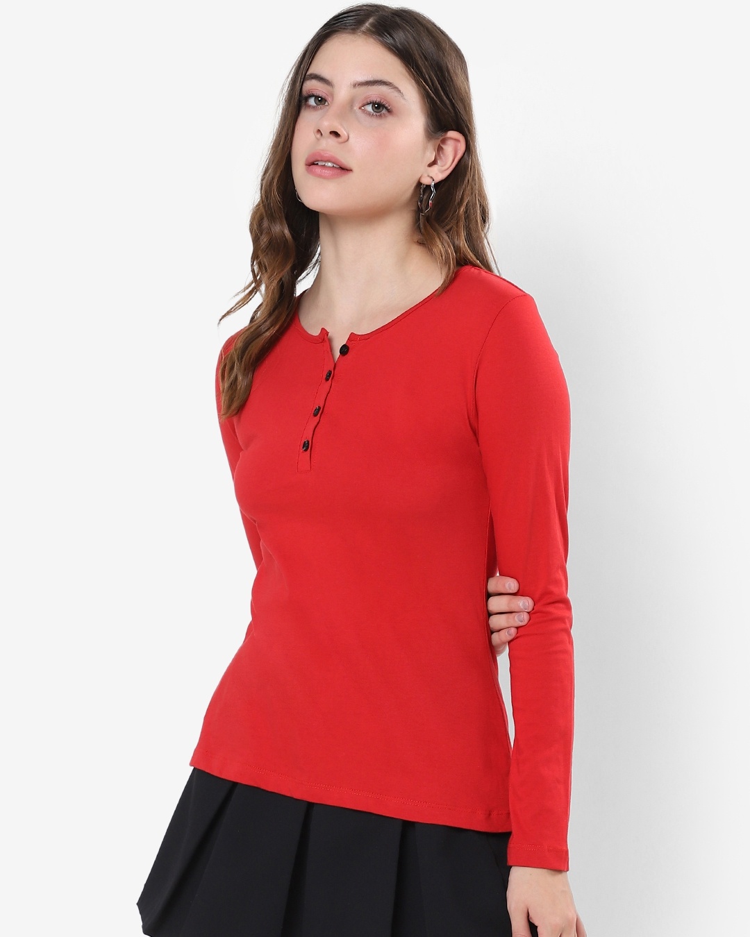 Shop Women's Red Henley Slim Fit T-shirt-Design
