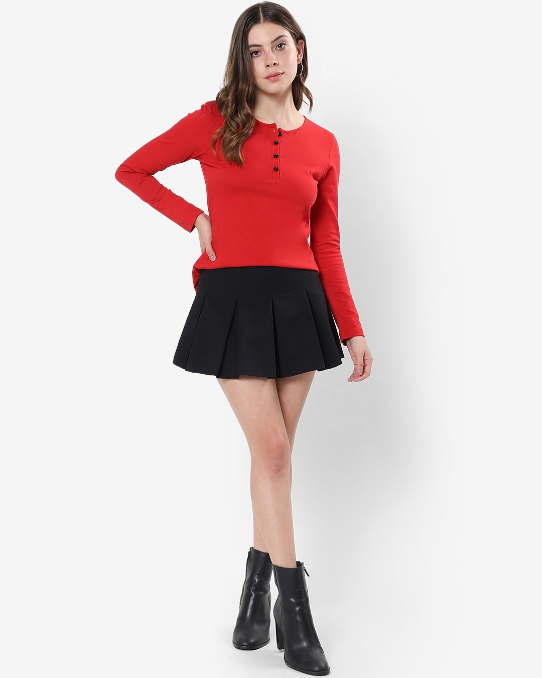 Shop Women's Red Henley Slim Fit T-shirt