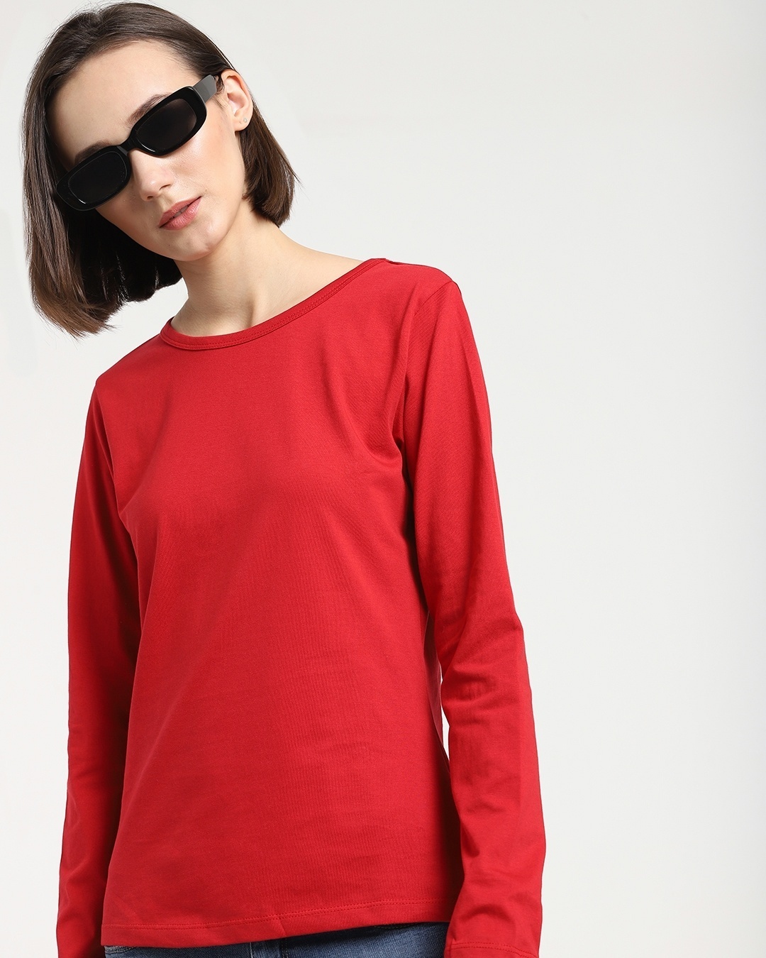 Shop Bold Red Full Sleeves T-Shirt-Front
