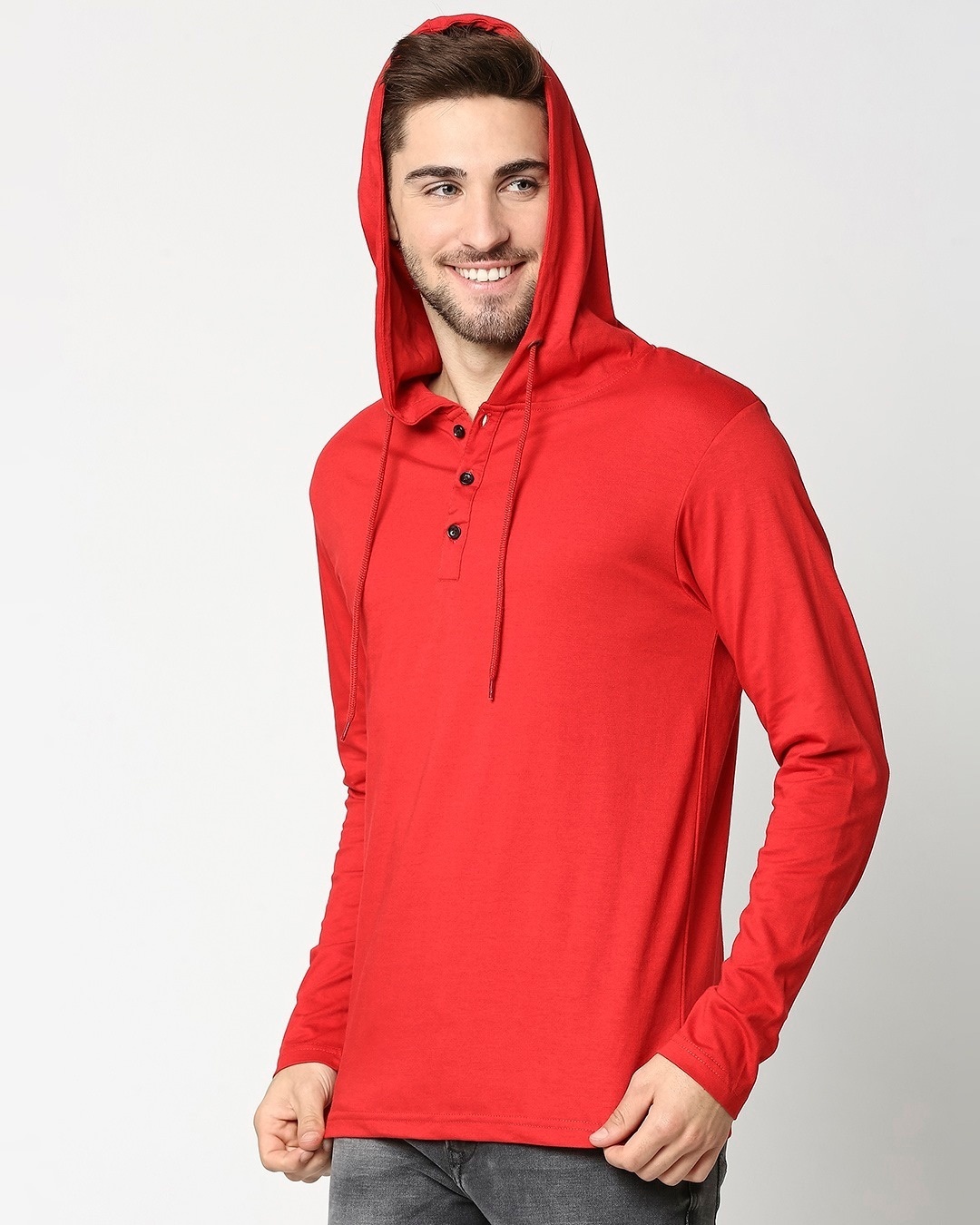 Shop Bold Red Henley Hoodie Full Sleeve T-Shirt-Design