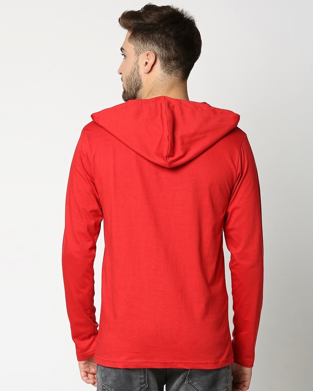Shop Bold Red Henley Hoodie Full Sleeve T-Shirt-Full