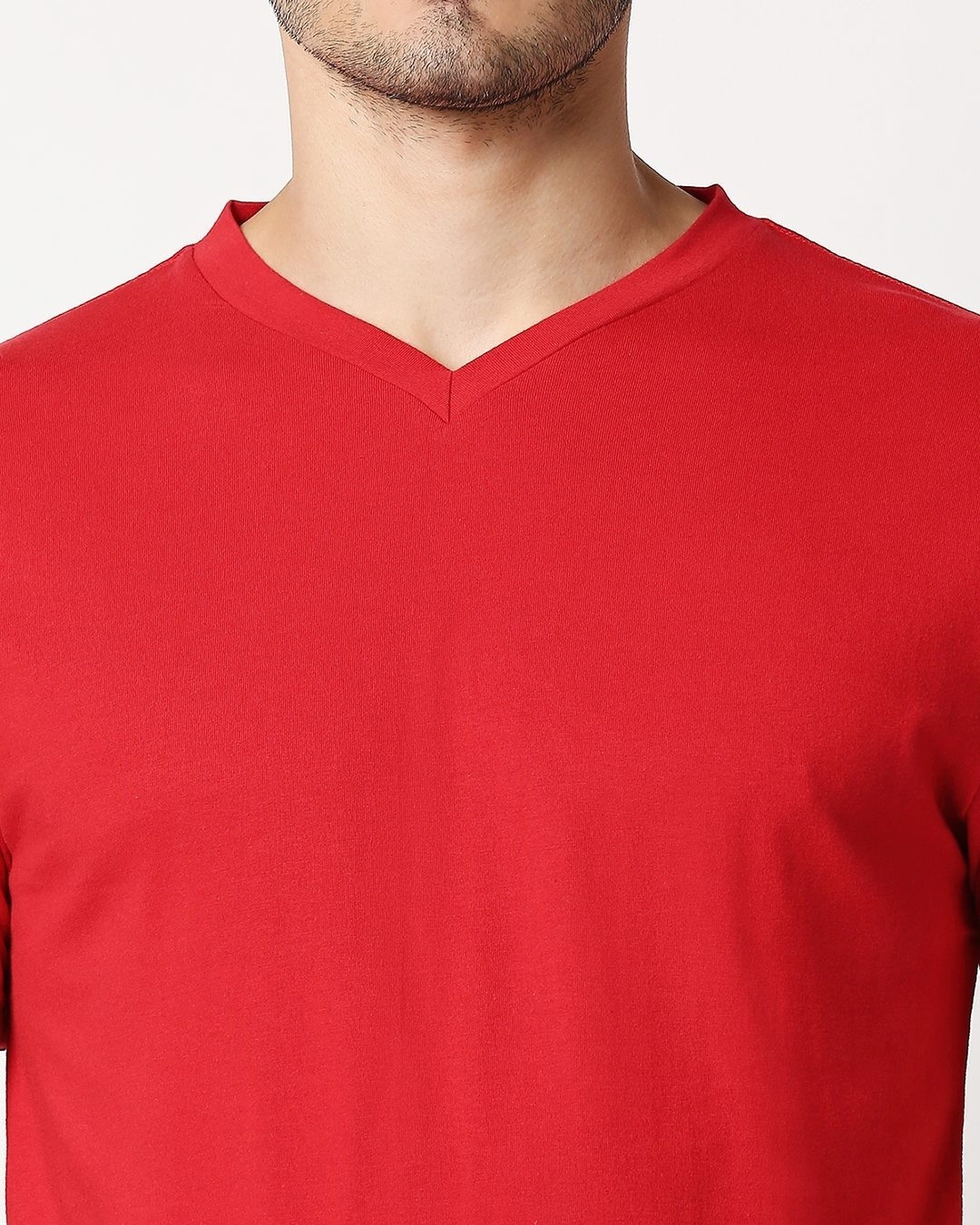 Shop Bold Red V Neck Half Sleeve T-Shirt