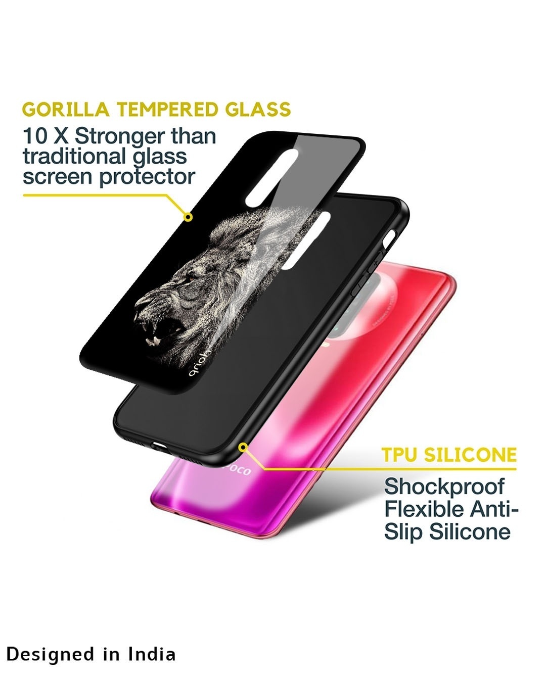 Shop Brave Lion Premium Glass Case for Poco M5 (Shock Proof, Scratch Resistant)-Design