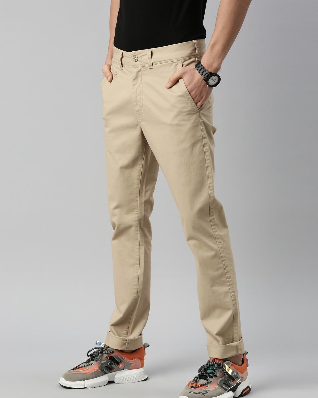 Shop Men's Beige Slim Fit Trousers-Back