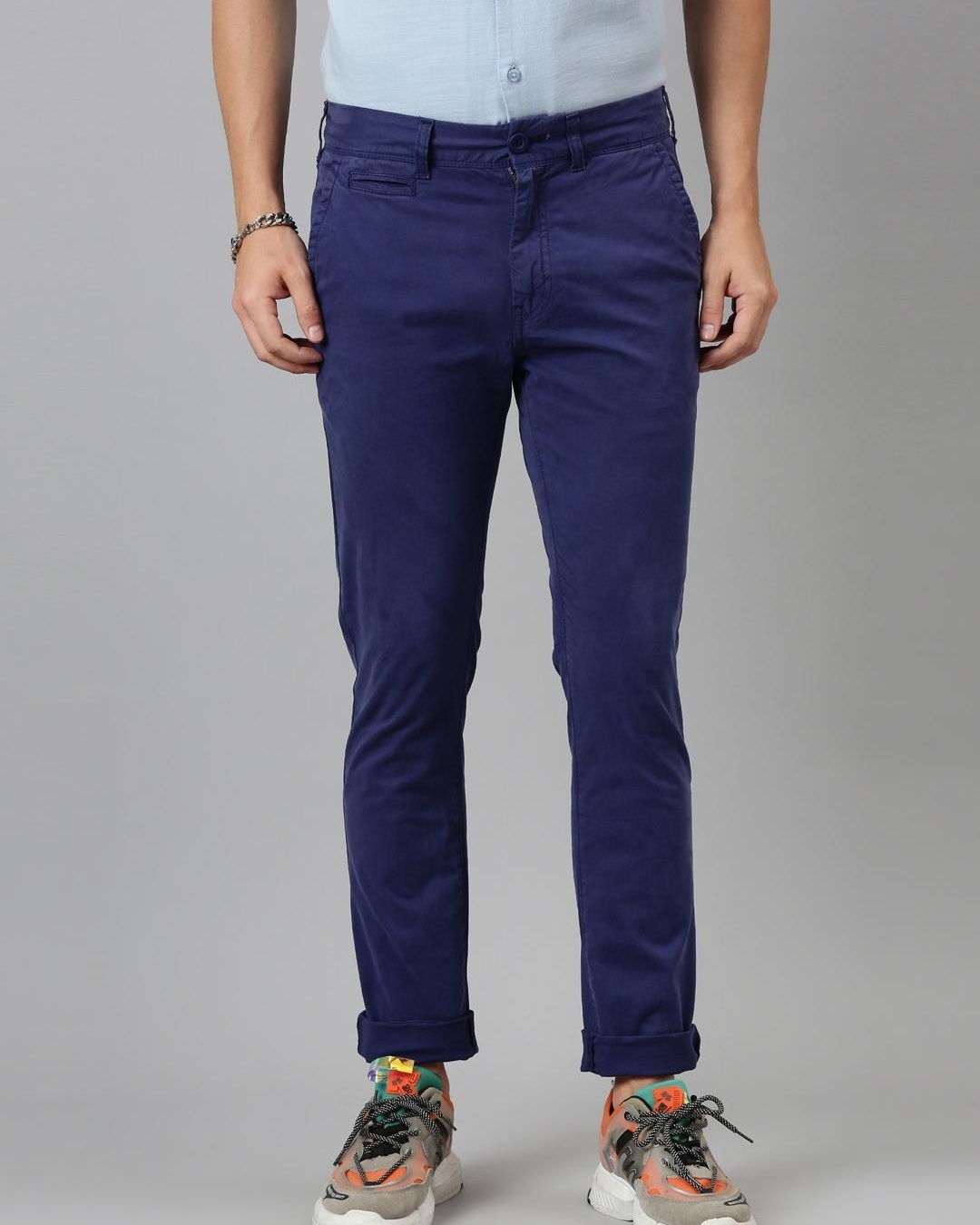 Shop Men's Blue Relaxed Fit Trousers-Front