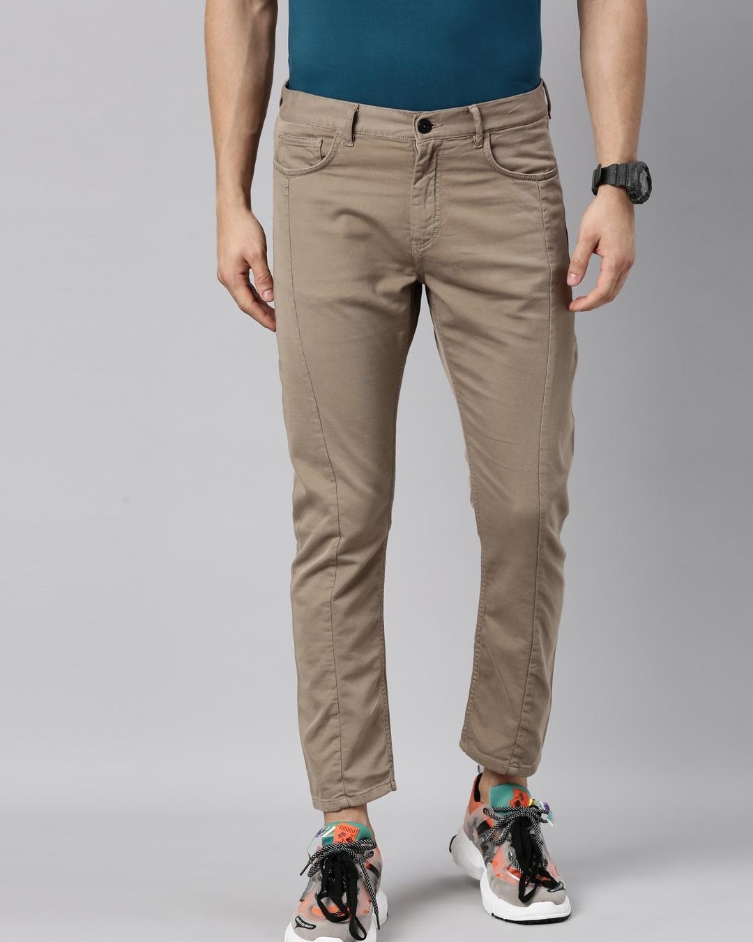 Shop Men's Brown Slim Fit Trousers-Front