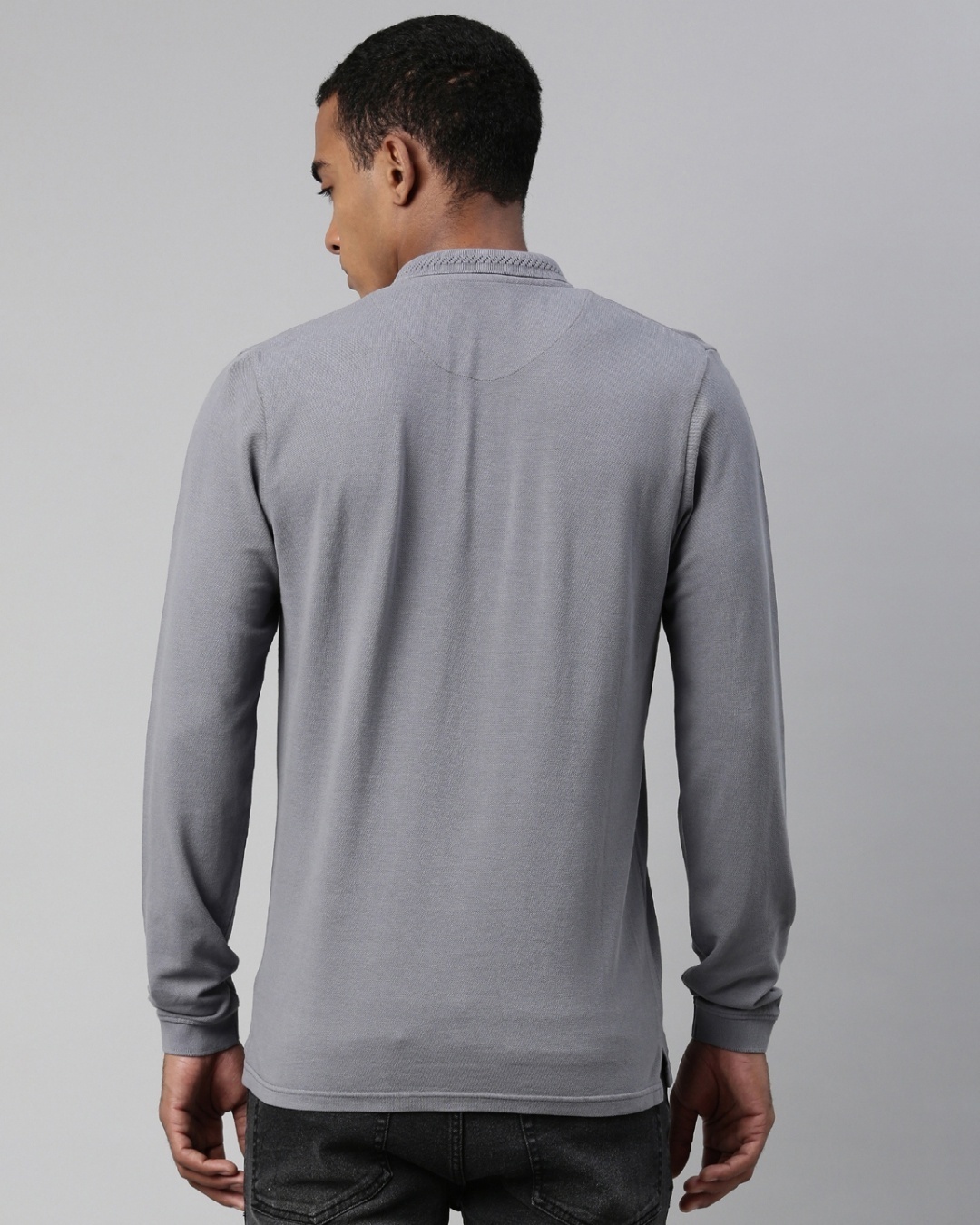 Shop Men's Dark Grey Melange Polo  T Shirt-Design