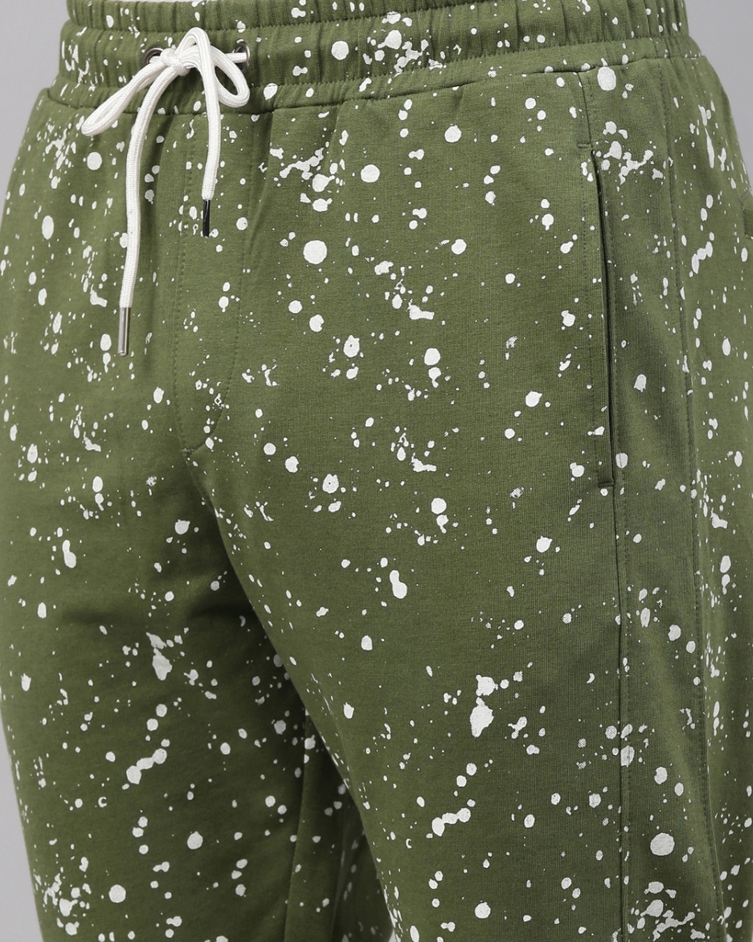 Shop Men's Green  Splatter Printed Knitted Jogger-Full