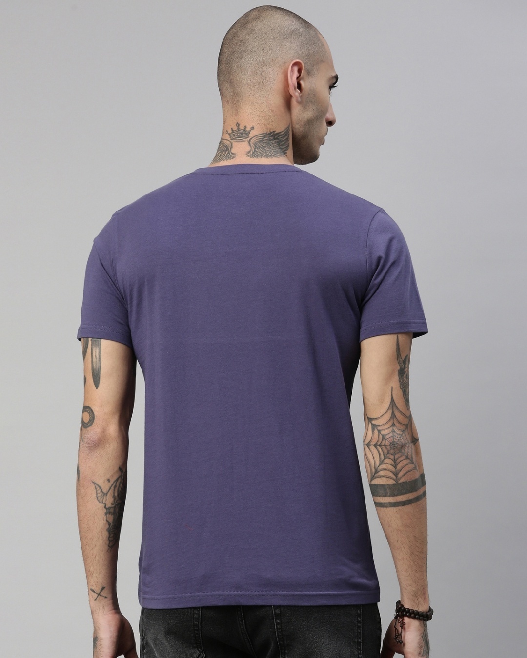 Shop Men's Grey Round Neck  T Shirt-Design