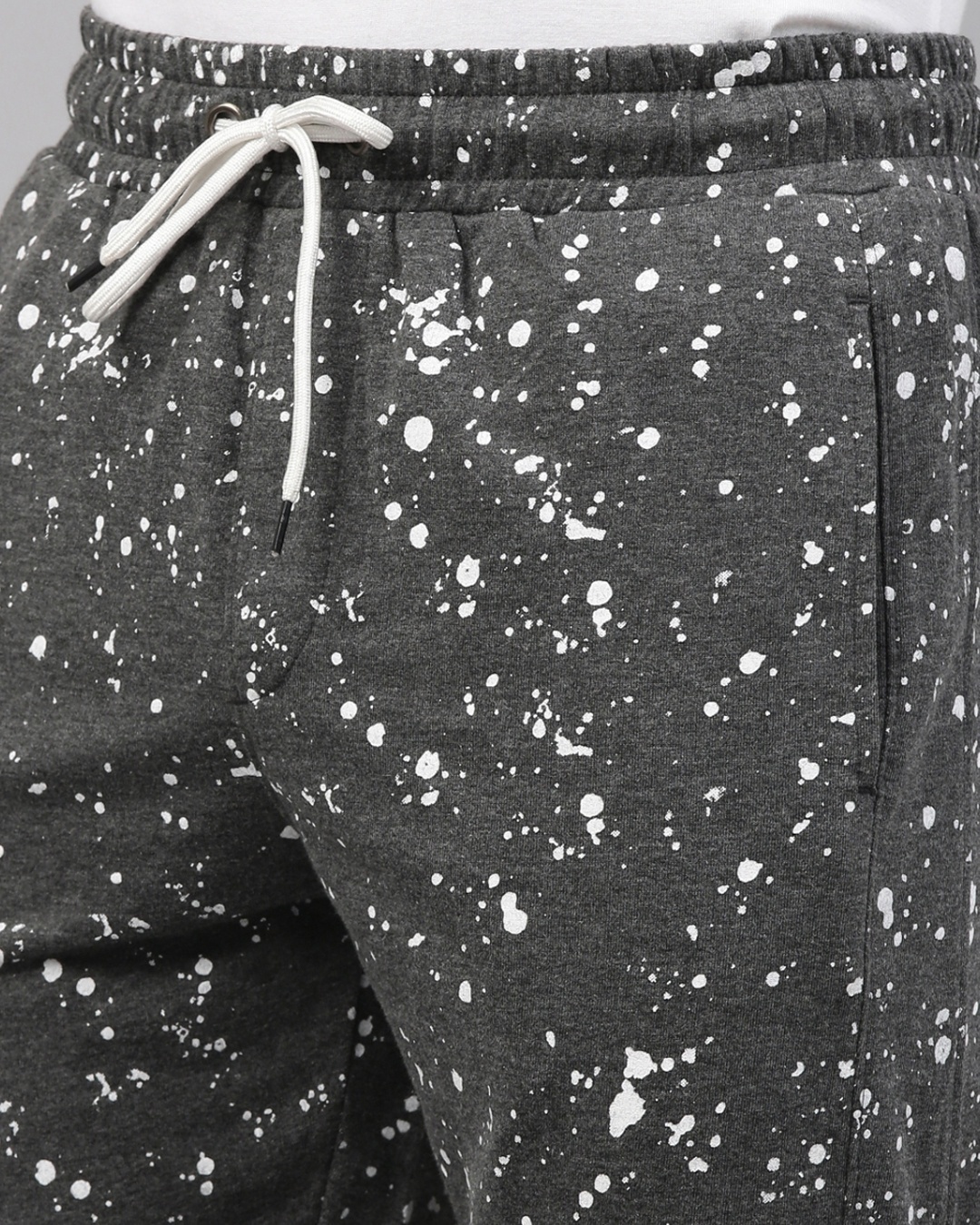 Shop Men's Grey  Splatter Printed Knitted Jogger-Full