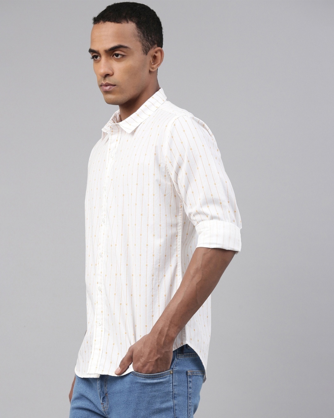 Shop Men's White Printed Slim Fit Shirt-Back