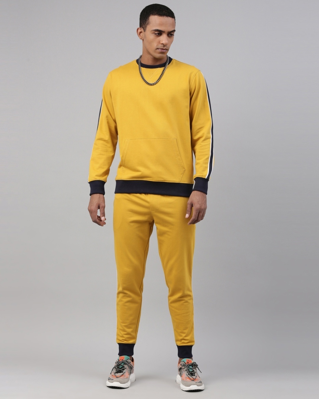 Shop Men's Yellow  Knitted Jogger With Side Tape