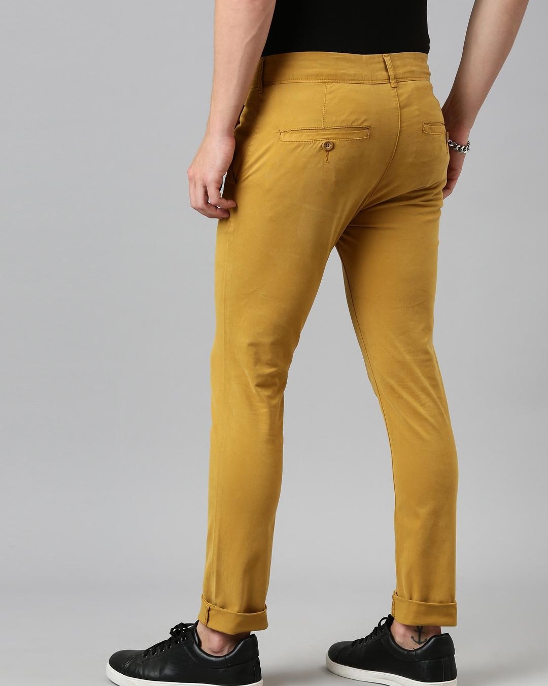 Shop Men's Yellow Relaxed Fit Trousers-Full