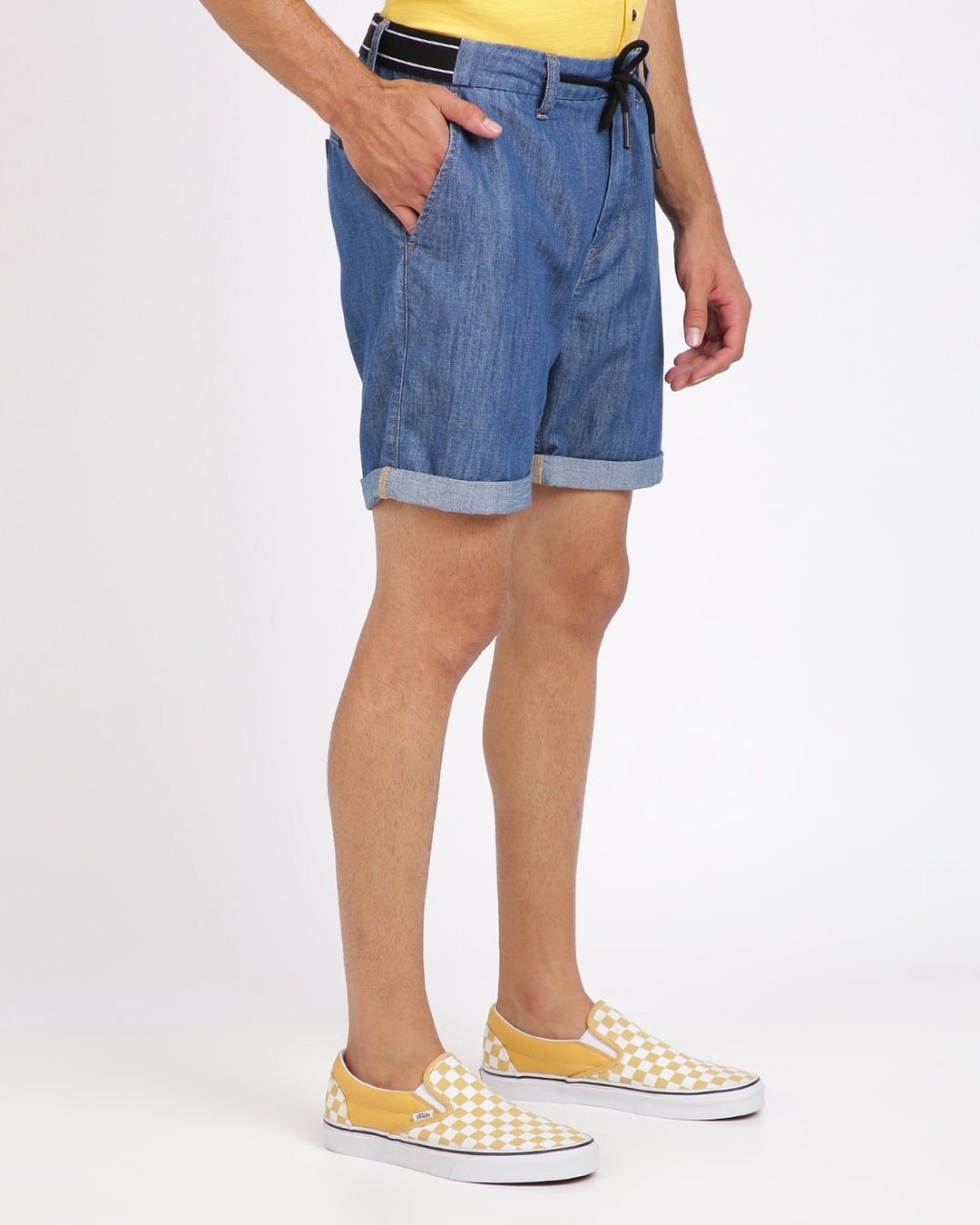 Shop Solid Indigo Shorts With Drawcord Fastening-Design