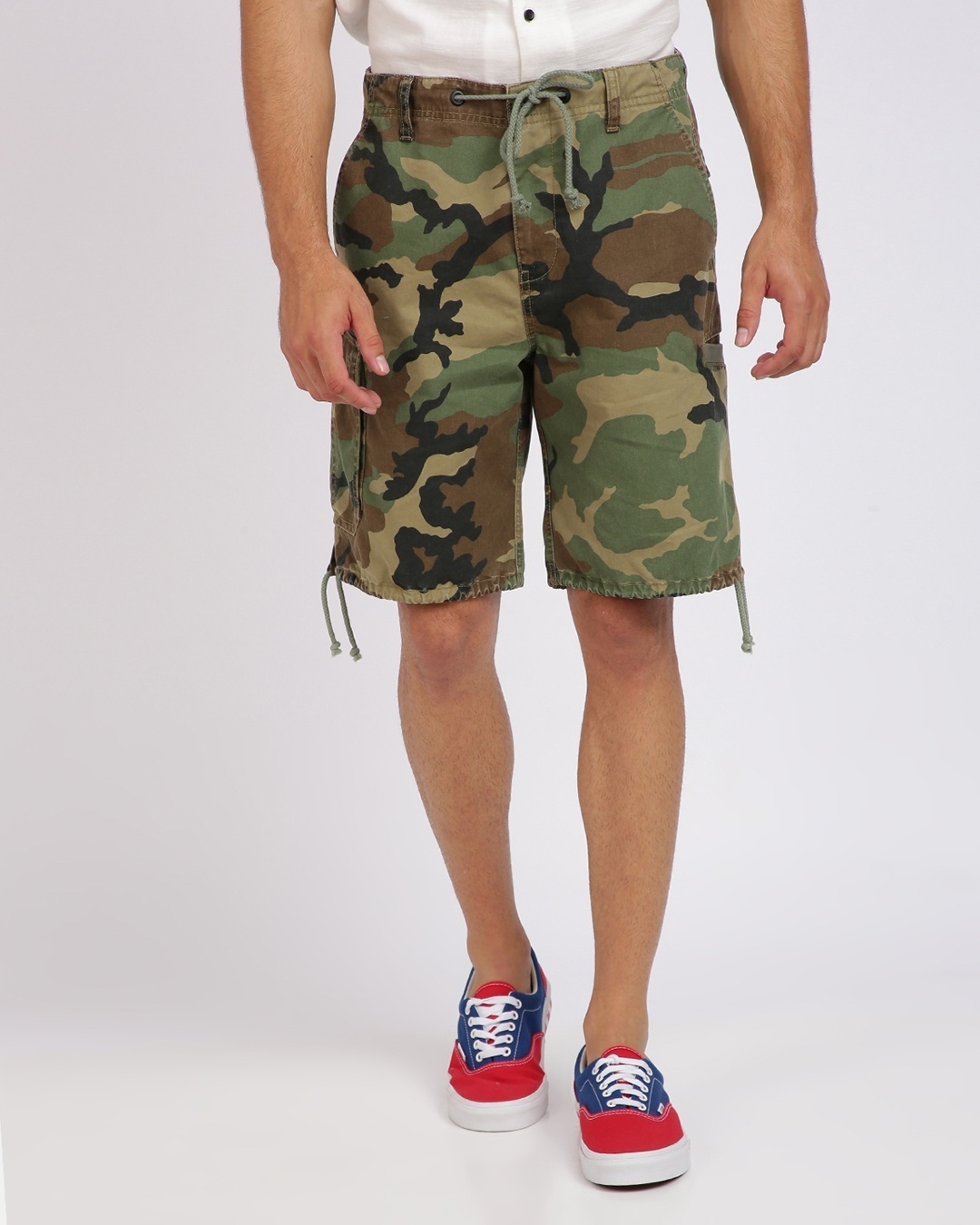 Shop Washed Camo Loose Cargo Shorts With Multi Pockets-Front