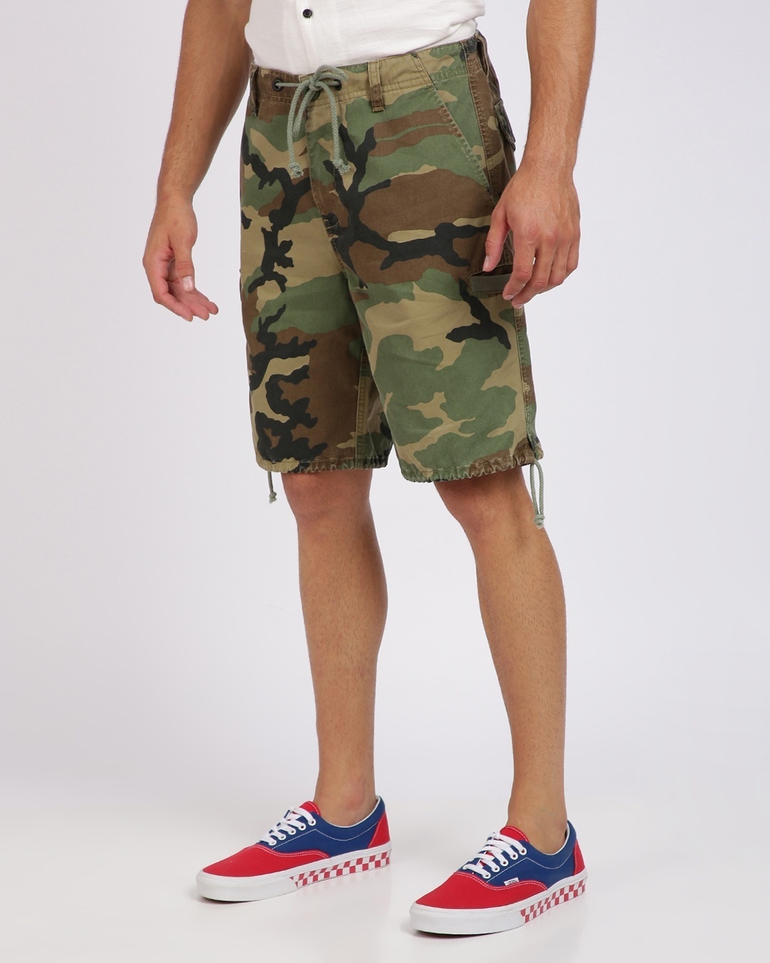 Shop Washed Camo Loose Cargo Shorts With Multi Pockets-Full