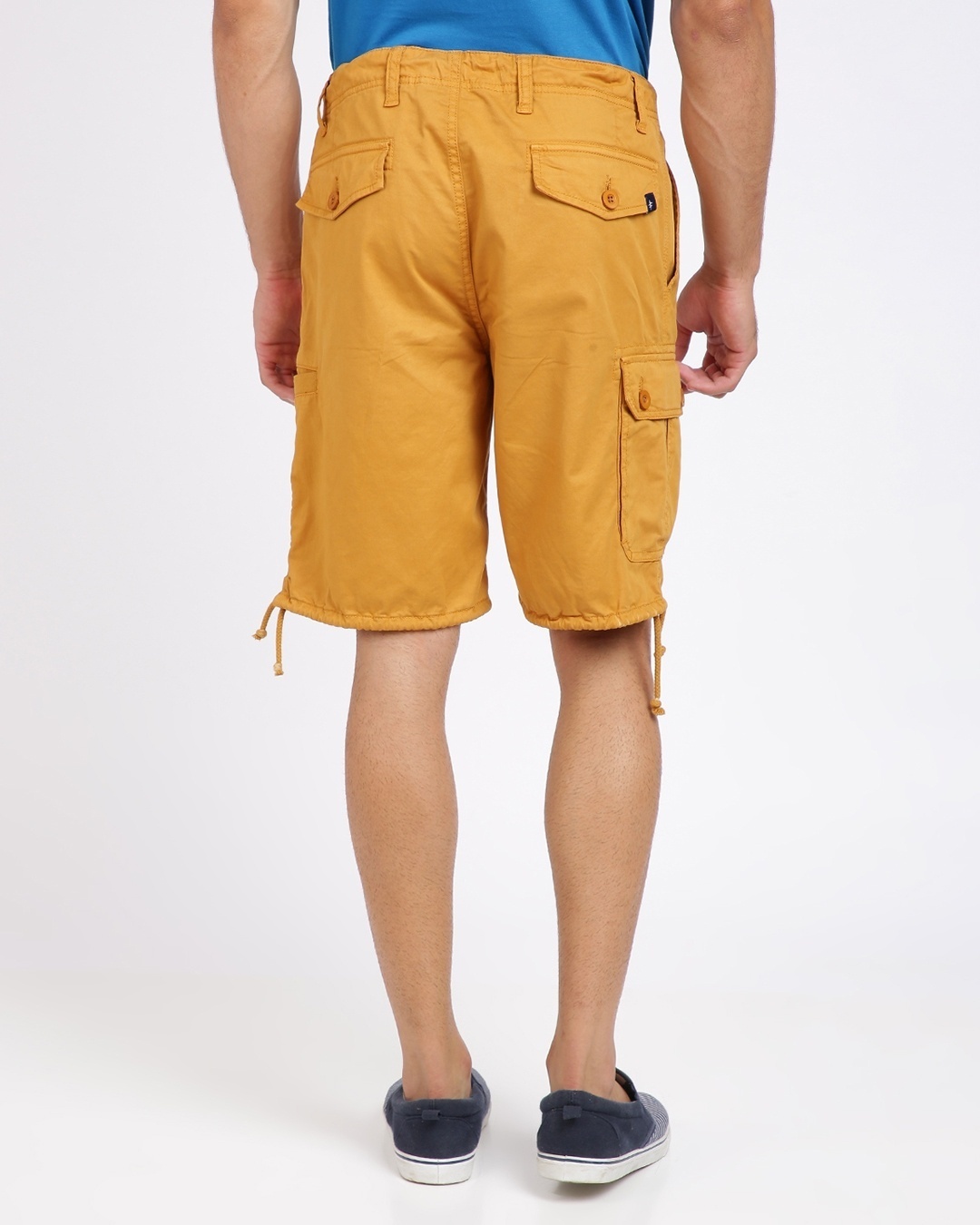 Shop Washed Twill Loose Cargo Shorts With Multi Pockets-Back