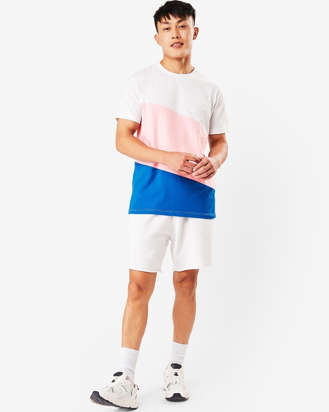 Men's Bright White Color Block T-shirt