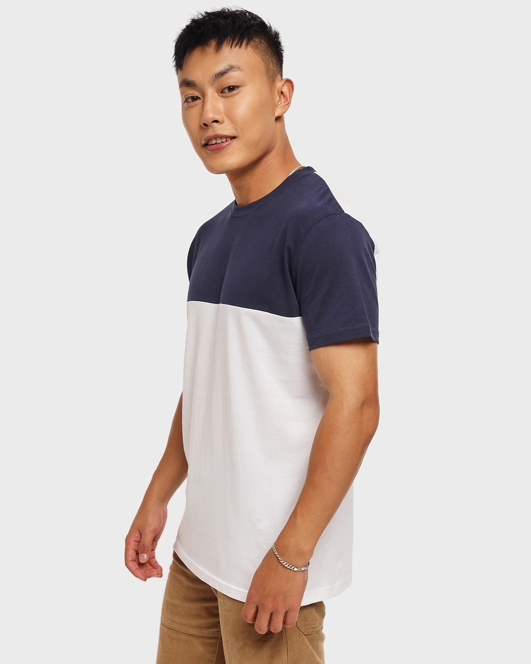 Shop Men's White & Blue Color Block T-shirt-Back