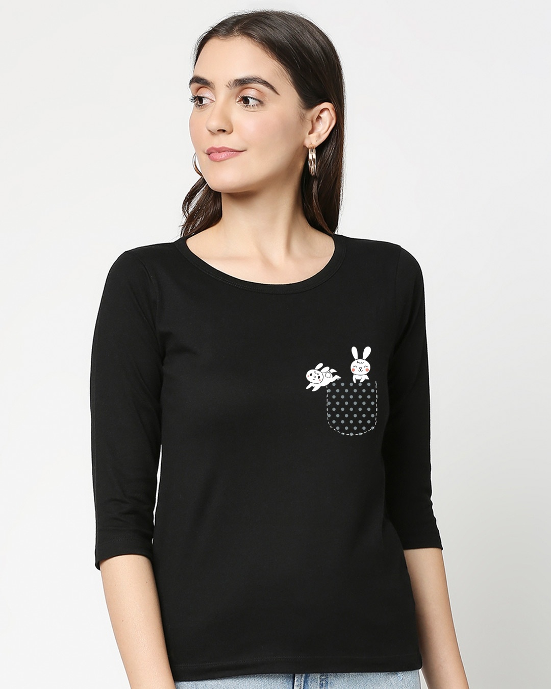 Shop Bunny Rabbit Pocket 3/4 Sleeve Slim Fit T-shirt-Back