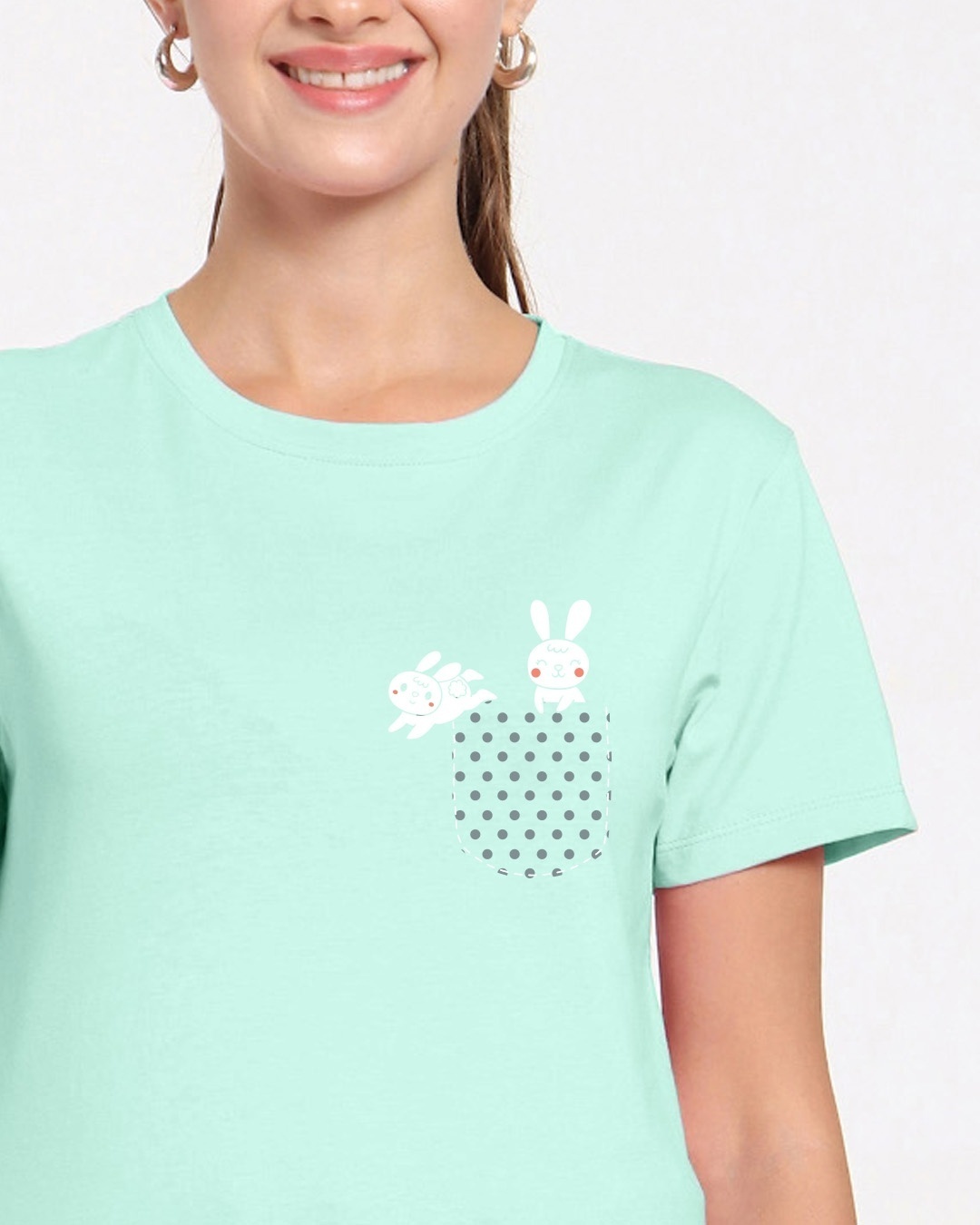 Shop Bunny Rabbit Pocket Printed Half Sleeve T-Shirt-Front