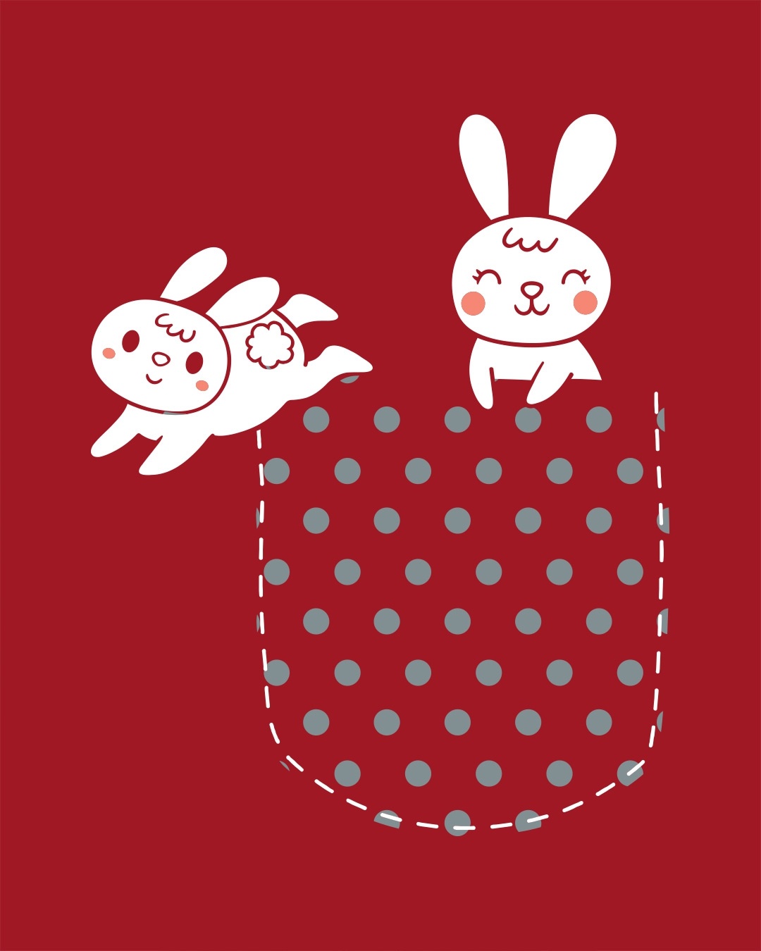 Shop Bunny Rabbit Pocket Round Neck 3/4th Sleeve T-Shirt-Full