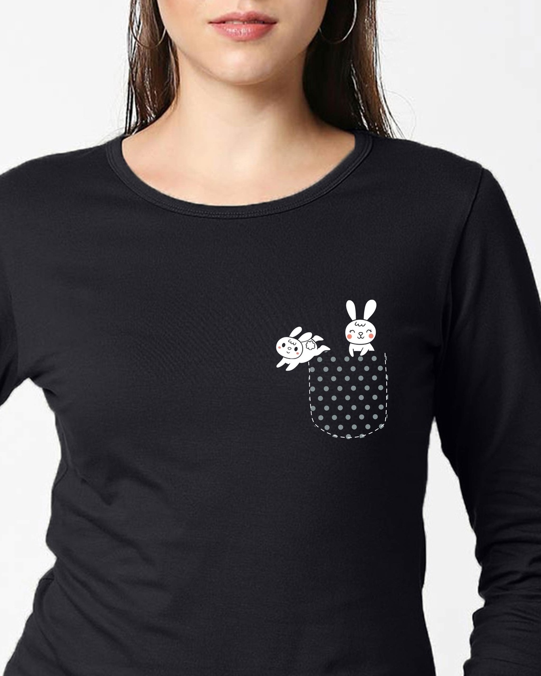 Shop Bunny Rabbit Pocket Women's Printed Full Sleeves T-shirt-Front