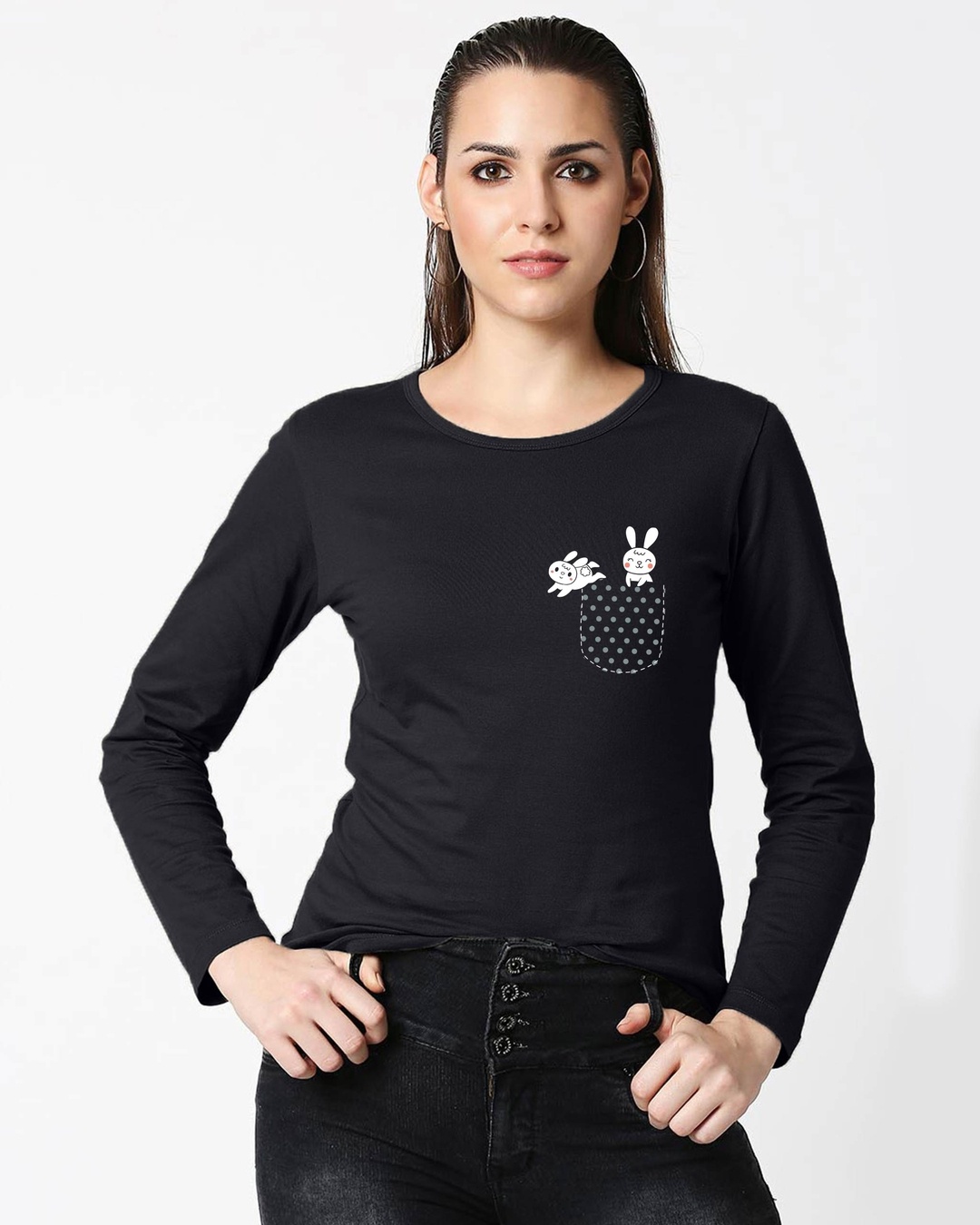Shop Bunny Rabbit Pocket Women's Printed Full Sleeves T-shirt-Back