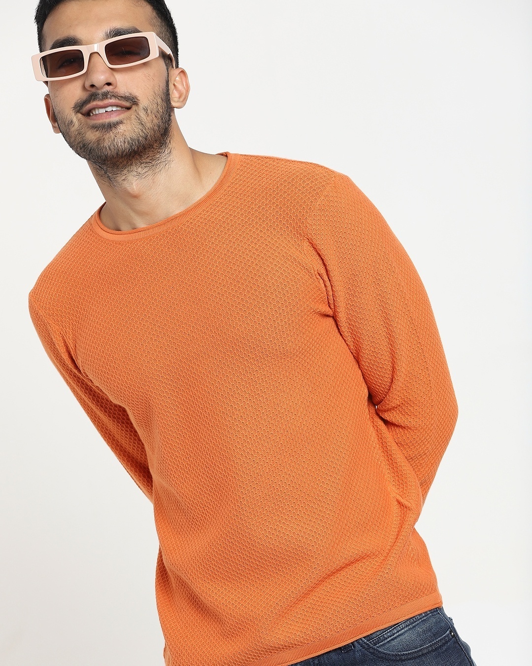 Shop Burnt Orange Flat Knit Sweater-Front