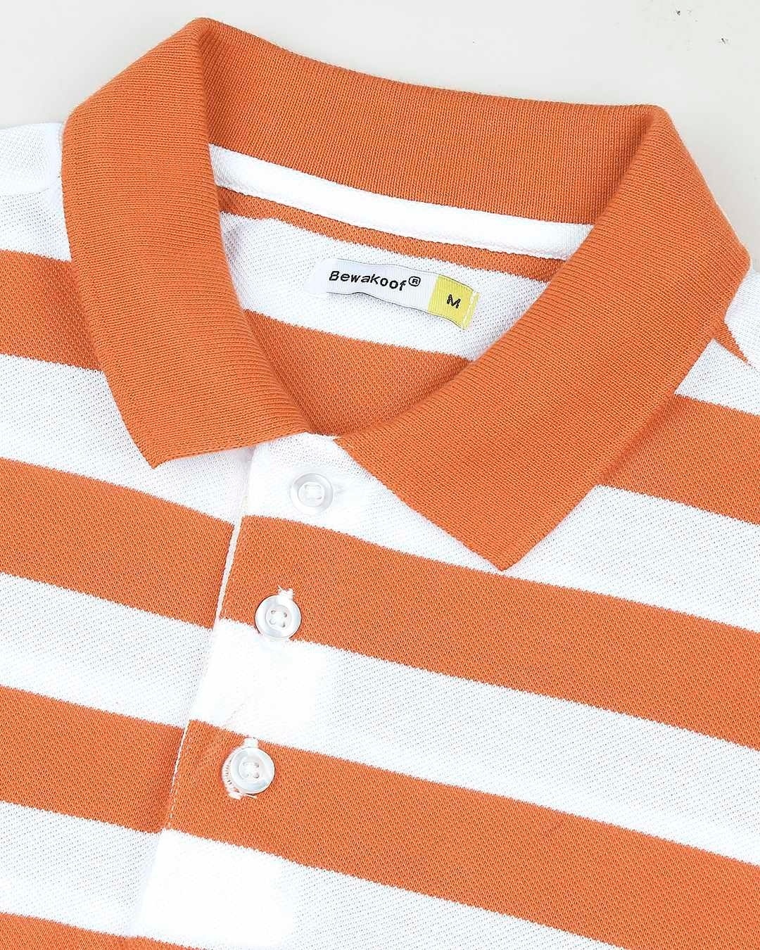 Buy Burnt Orange & White Half Sleeve Stripes Polo for Men orange,white ...