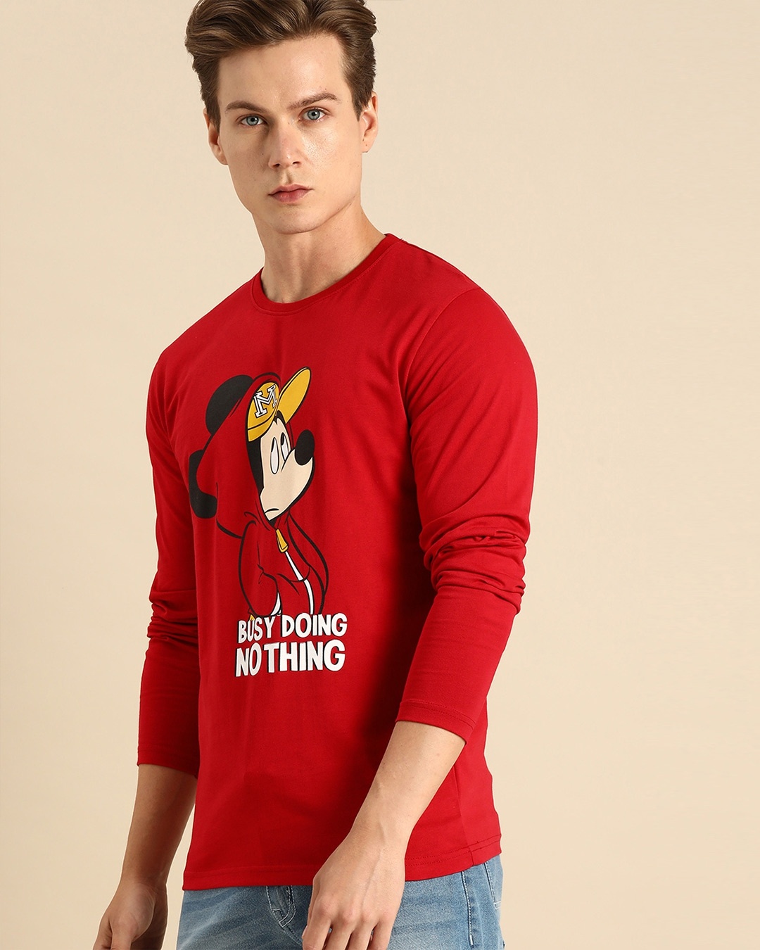 Shop Busy Doin Nothing Full Sleeve T-Shirt (DL) Bold Red-Back
