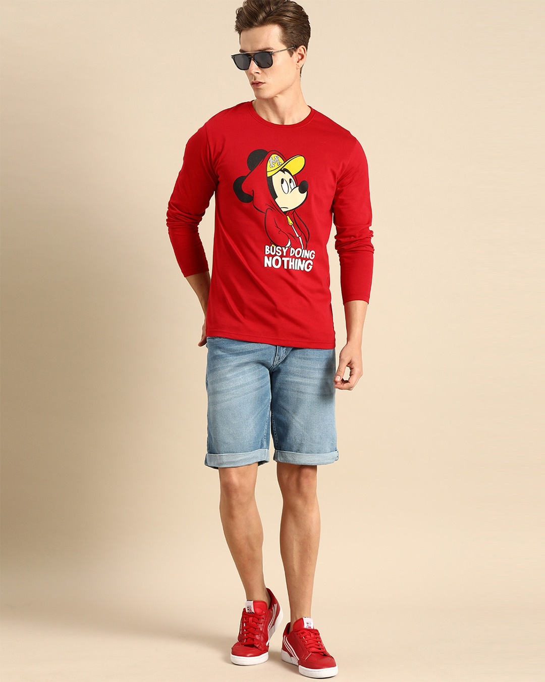 Shop Busy Doin Nothing Full Sleeve T-Shirt (DL) Bold Red-Full