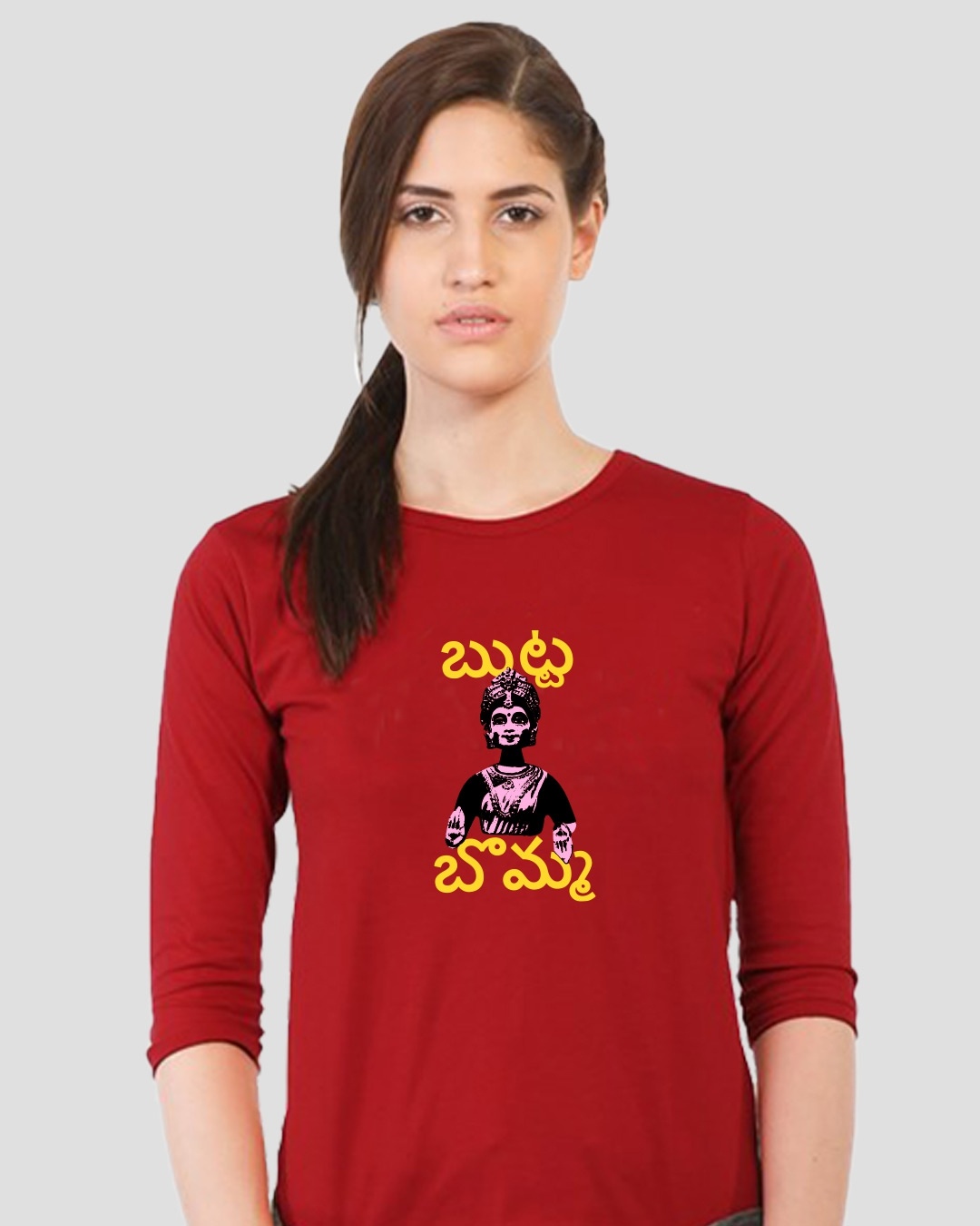 Buy Butta Bomma Round Neck 3/4 Sleeve T-Shirt for Women red Online at ...