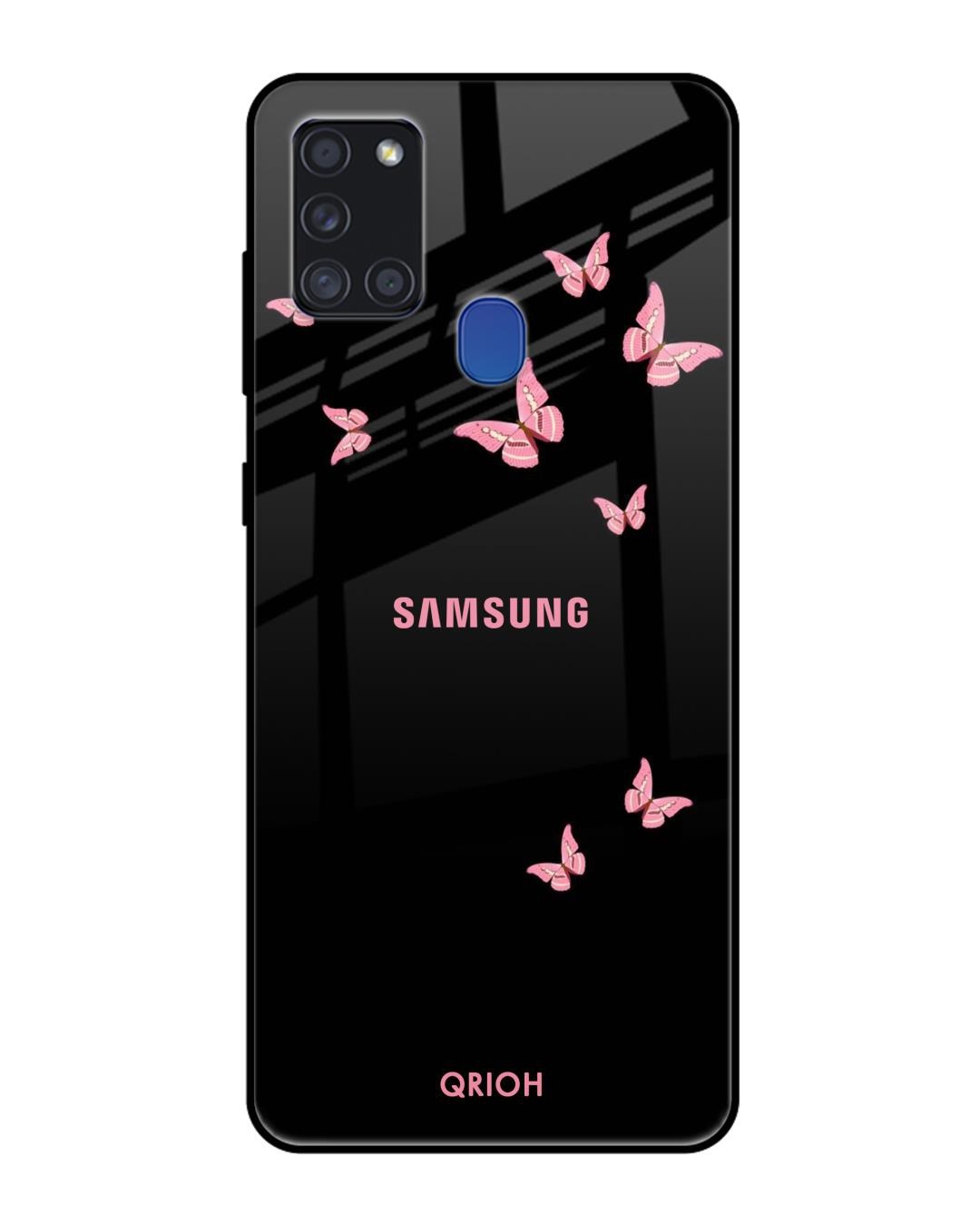 Shop Butterfly Printed Premium Glass Cover For Samsung Galaxy A21s(Impact Resistant, Matte Finish)-Front