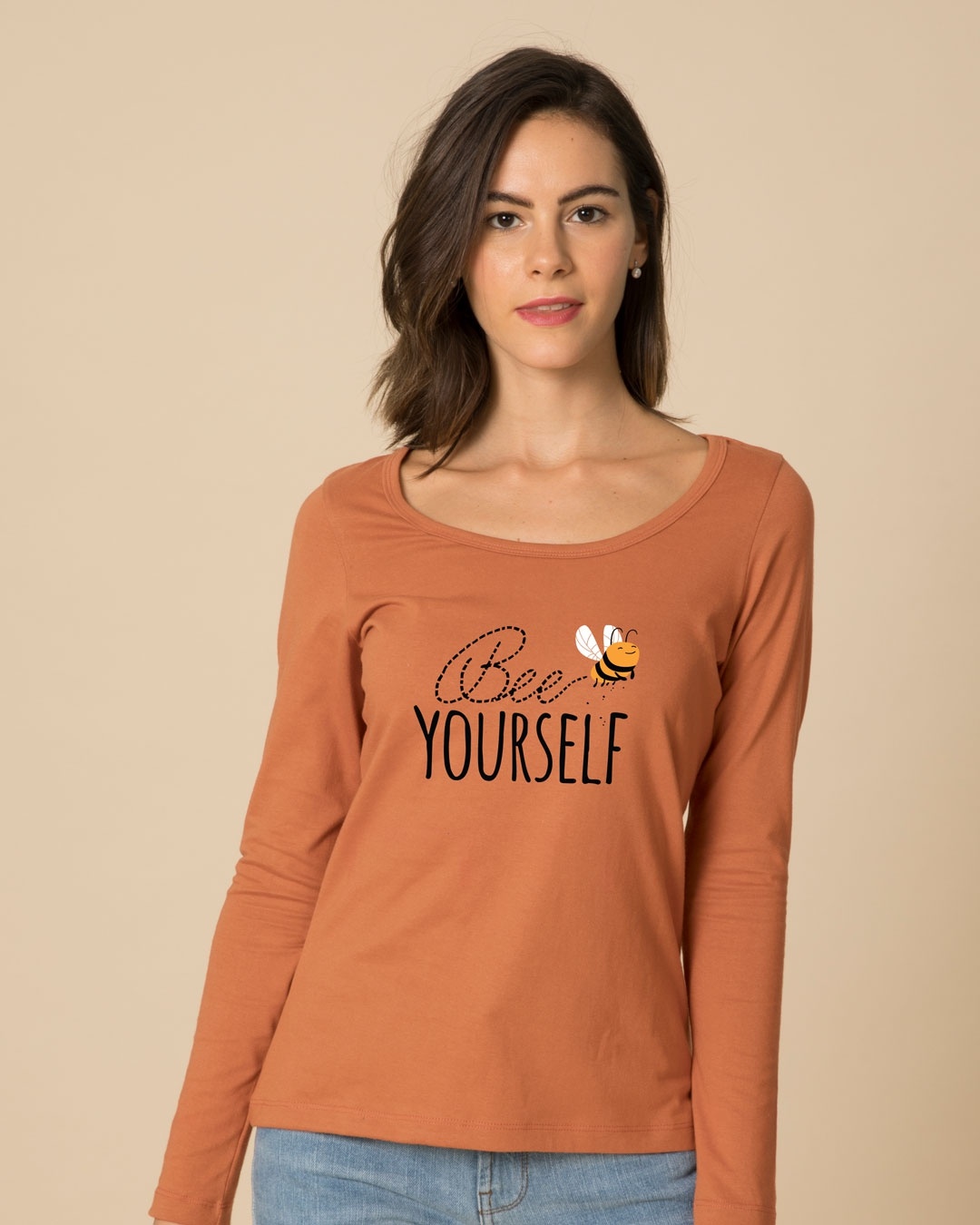 Shop Buzzing Bee Yourself Scoop Neck Full Sleeve T-Shirt-Front