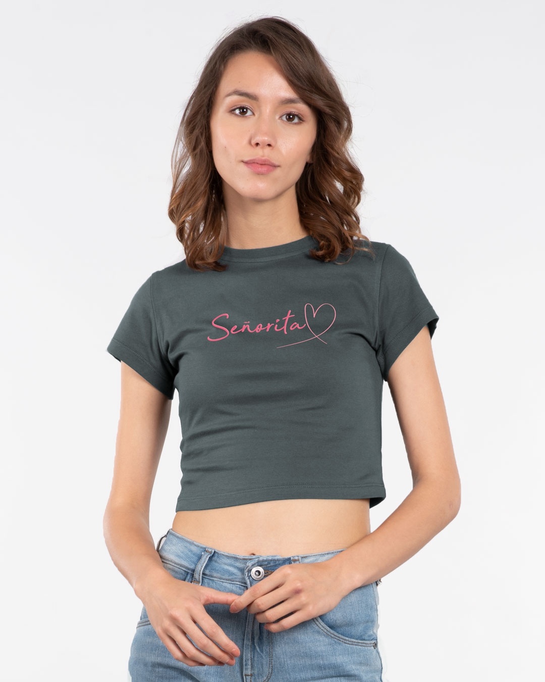 Shop Call Me Senorita Round Neck Crop Top T-Shirt-Front