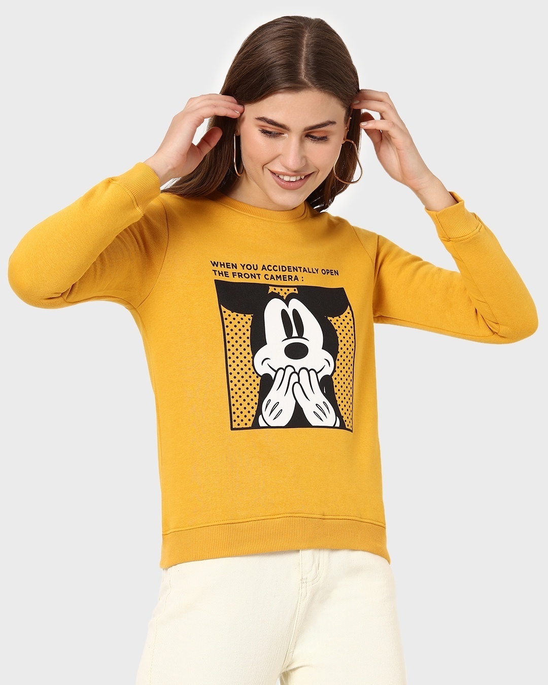 Shop Women's Yellow Mickey (DL) Graphic Printed Fleece Sweatshirt-Back