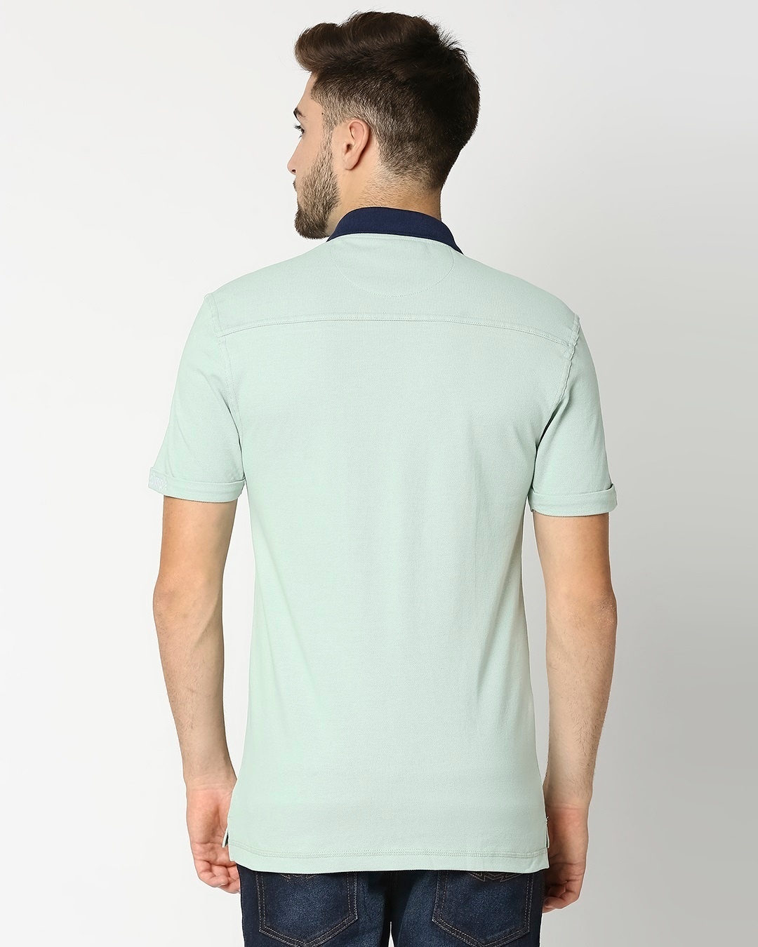 Shop Camo Green Half Sleeve Contrast Zipper Polo-Full