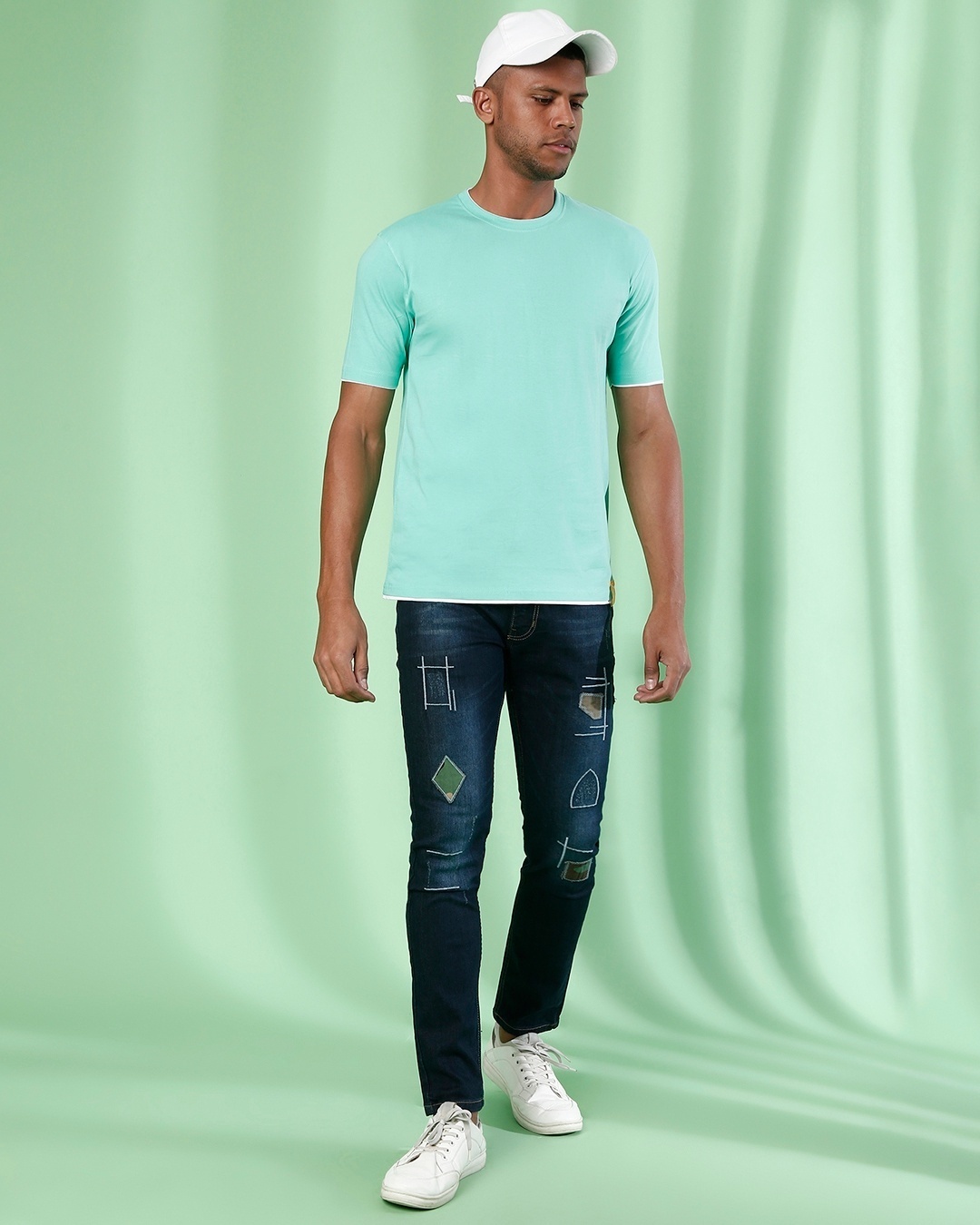 Shop Men's Blue Self Design Regular Fit Jeans